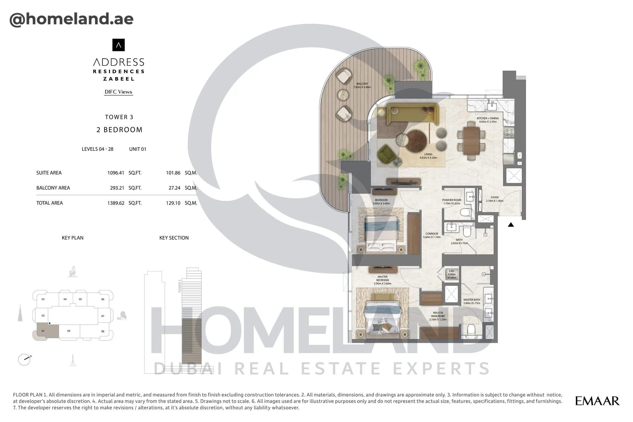 Address Residences Zabeel, Tower 3, 2BR, Level 4-28, Unit 01, 1389 SQFT