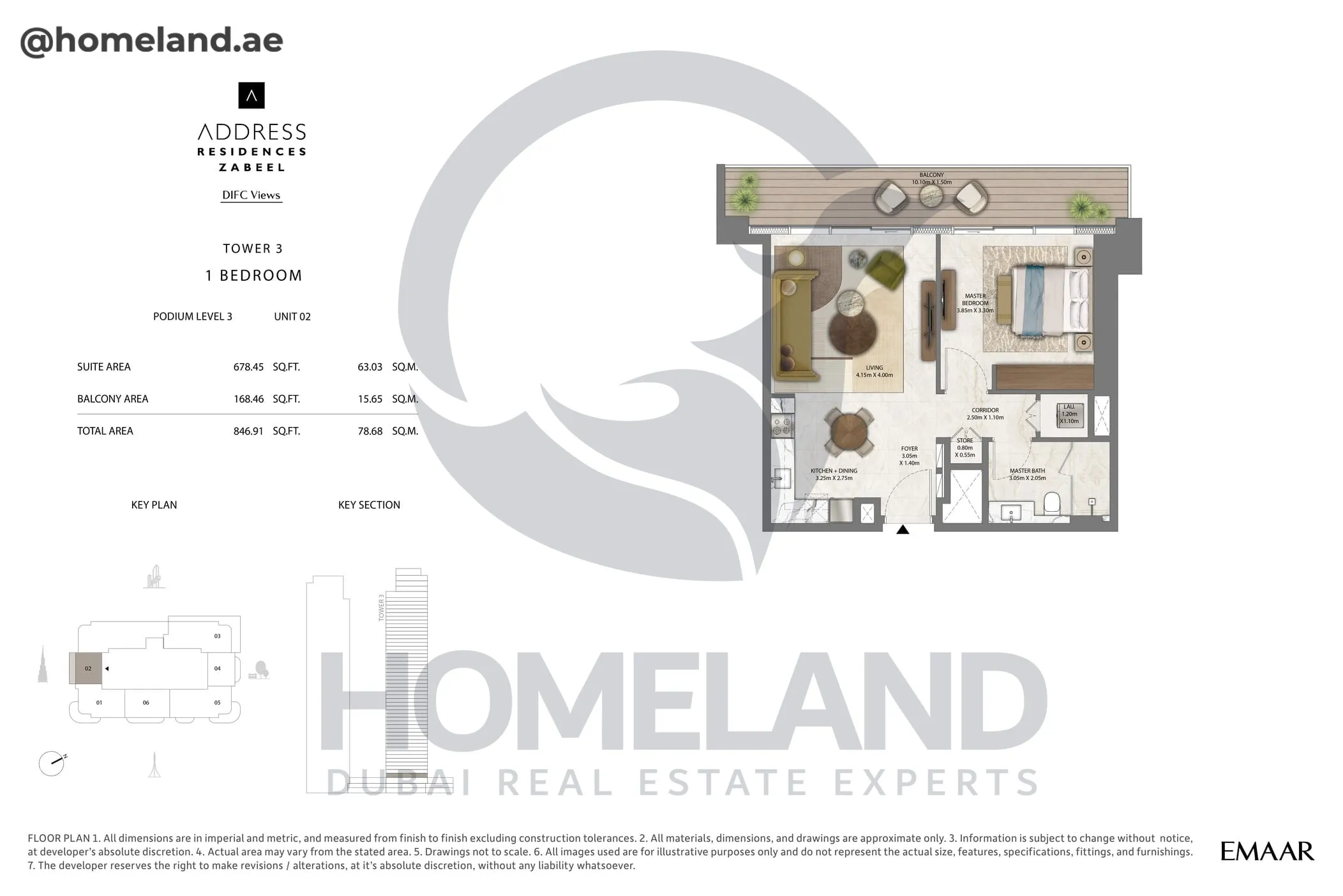Address Residences Zabeel, Tower 3, 1BR, Podium Level 3, Unit 02, 846 SQFT