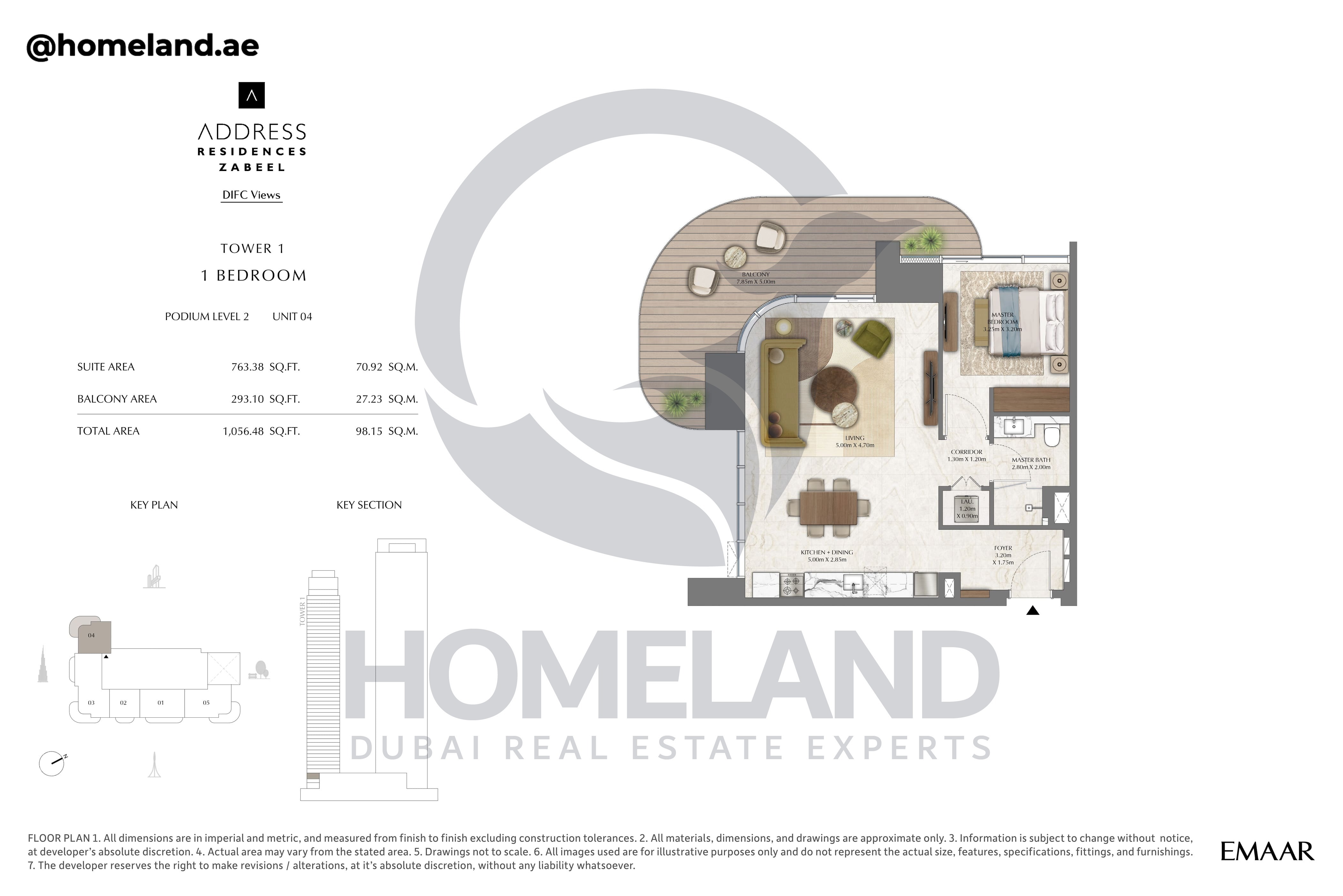 Address Residences Zabeel, Tower 1, 1BR, Podium Level 2, Unit 04, 1056 SQFT