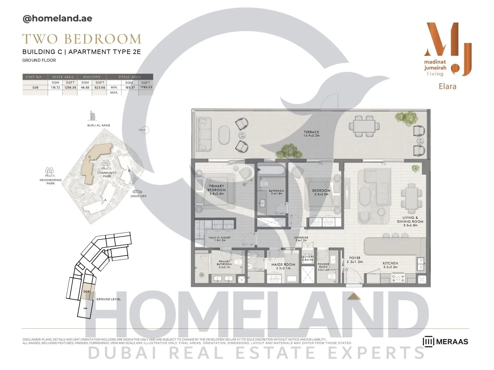 Elara, Building C, Type 2E, 2 BR, Unit G08, Ground Floor, 1780 SQFT