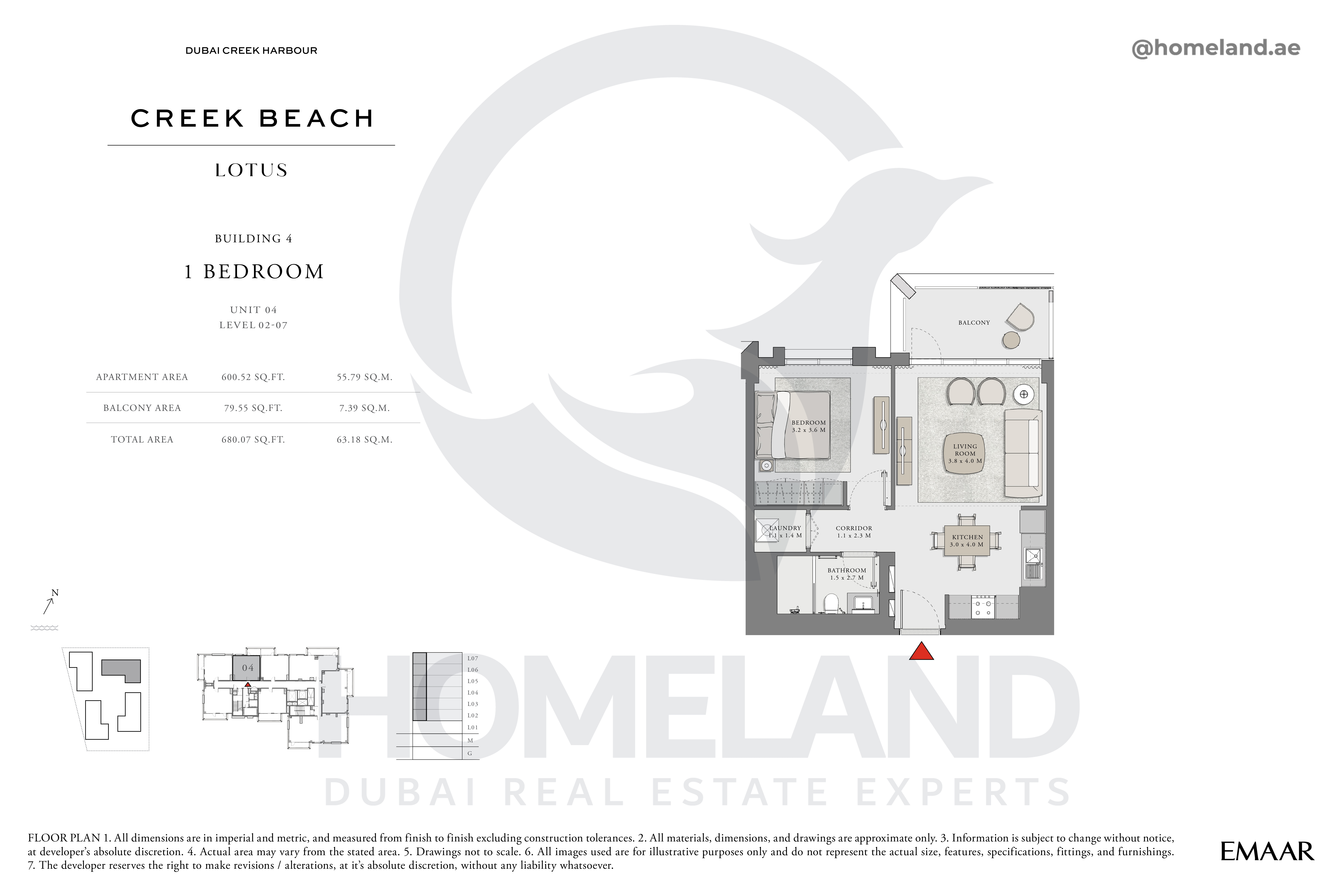 Lotus, 1 BR, Unit 04, Level 2-7, 680 SQFT