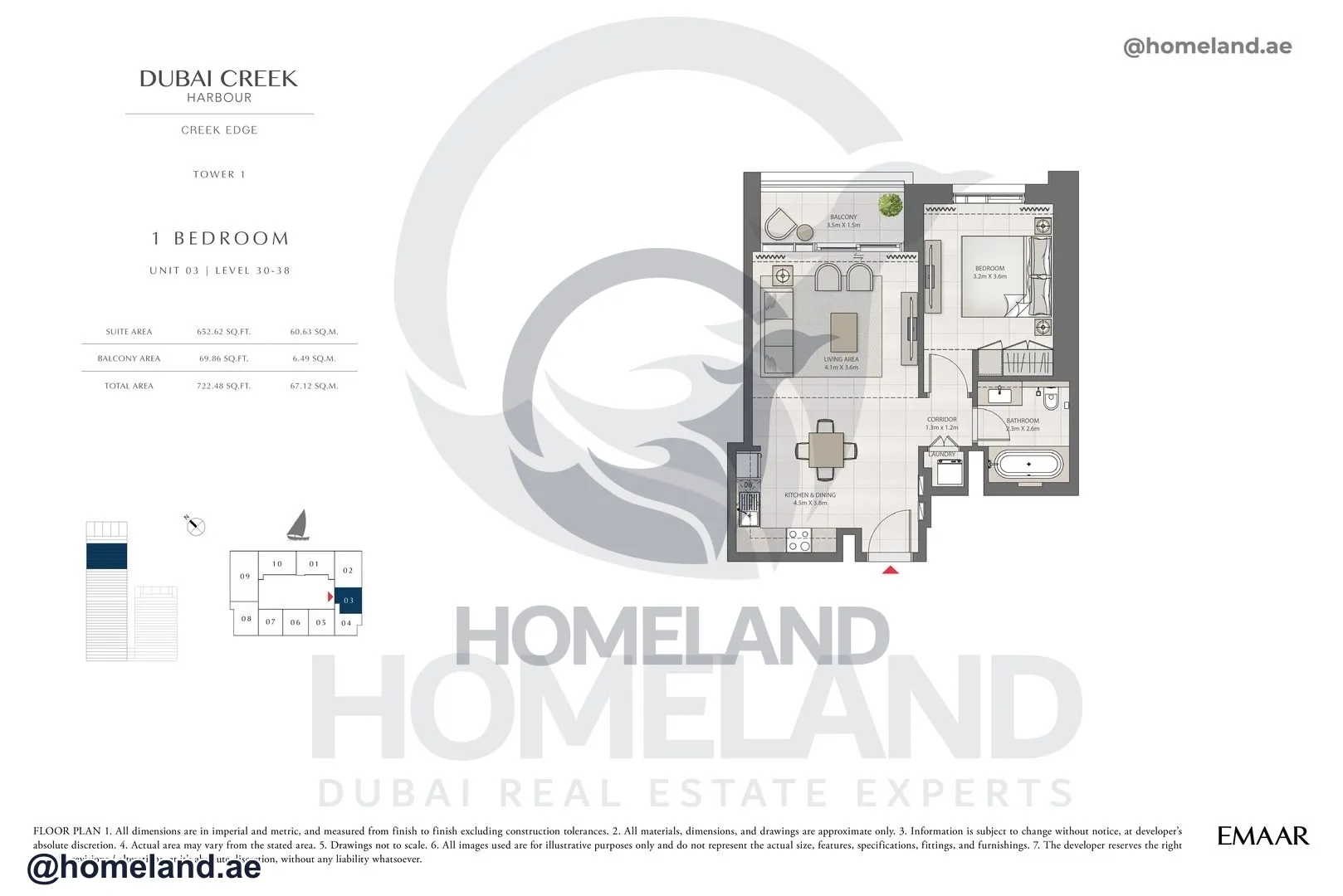 Creek Edge, Tower 1, 1 BR, Unit 03, Level 30-38, 722 SQFT