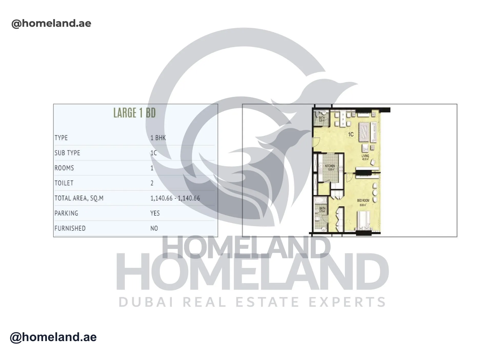 Sky Gardens, 1BR, Type 1C, 1140 SQFT