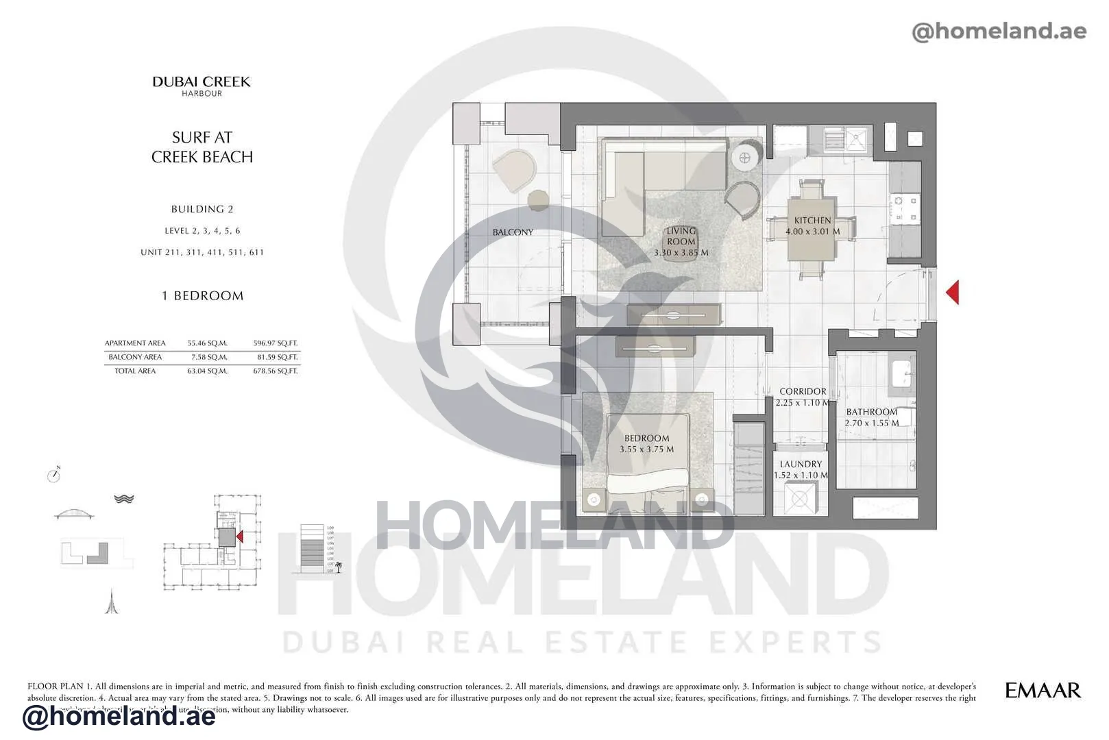 Surf, Building 2, Level 2-3-4-5-6, Unit 211-311-411-511-611, 1 BR, 678 SQFT
