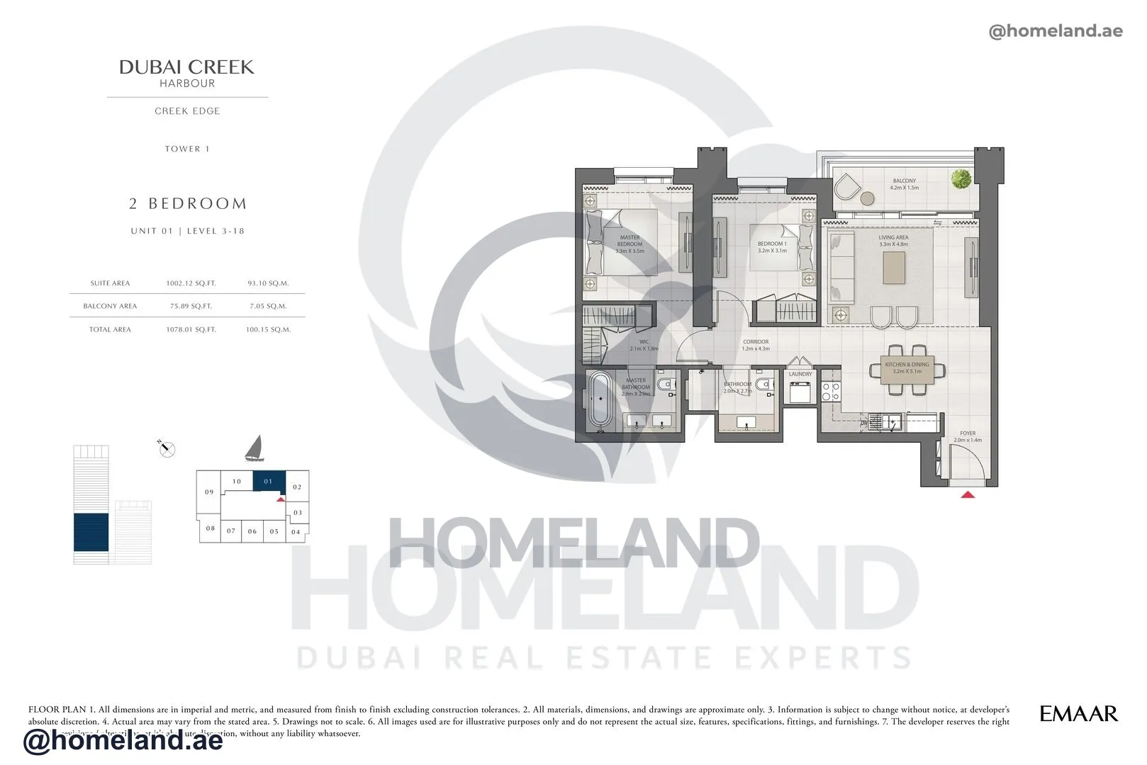 Creek Edge, Tower 1, 2 BR, Unit 01, Level 3-18, 1078 SQFT