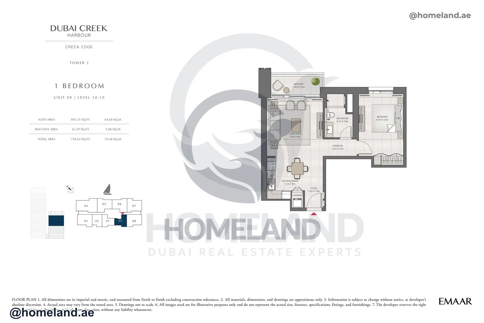 Creek Edge, Tower 2, 1 BR, Unit 09, Level 10-19, 758 SQFT