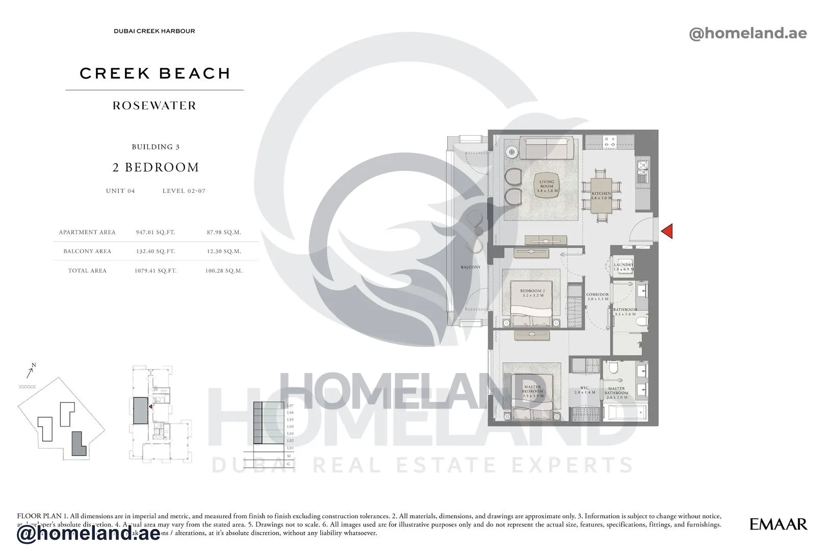 Rosewater, Building 3, 2 BR, Unit 04, Level 2-7, 1079 SQFT