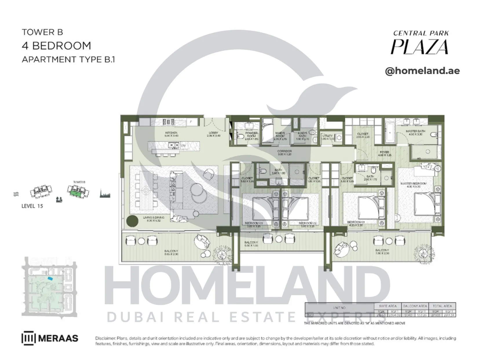 Central Park Plaza, Tower B, 4 BR, Type B.1, Level 15, 2917 SQFT