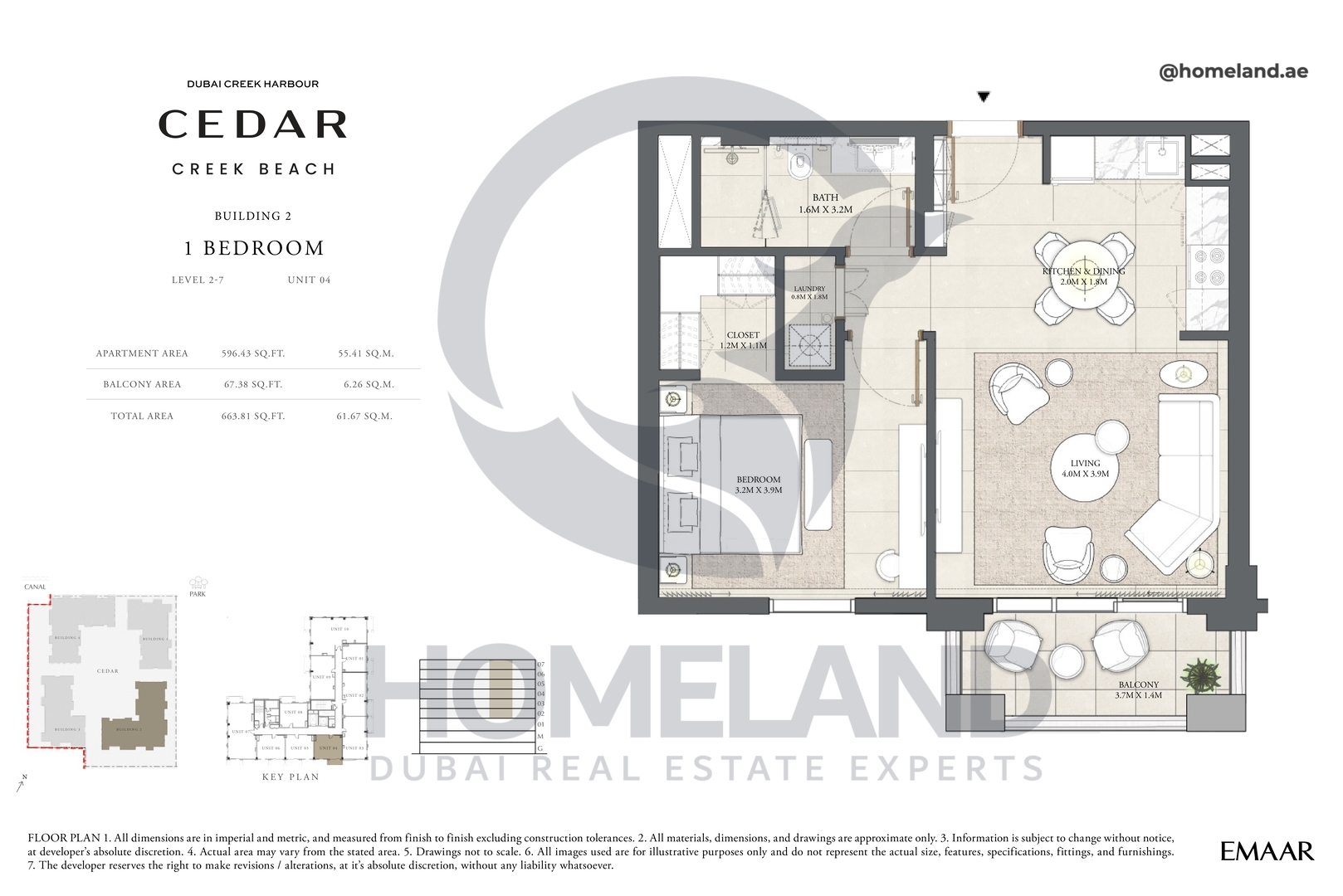 Cedar, Building 2, 1 BR, Level 2-7, Unit 04, 663 SQFT