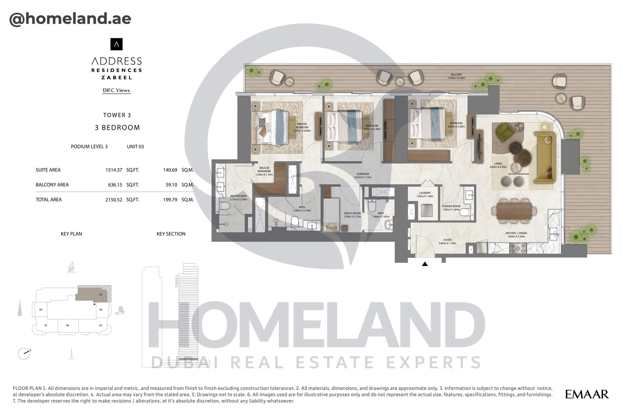 Address Residences Zabeel, Tower 3, 3BR, Podium Level 3, Unit 03, 2150 SQFT