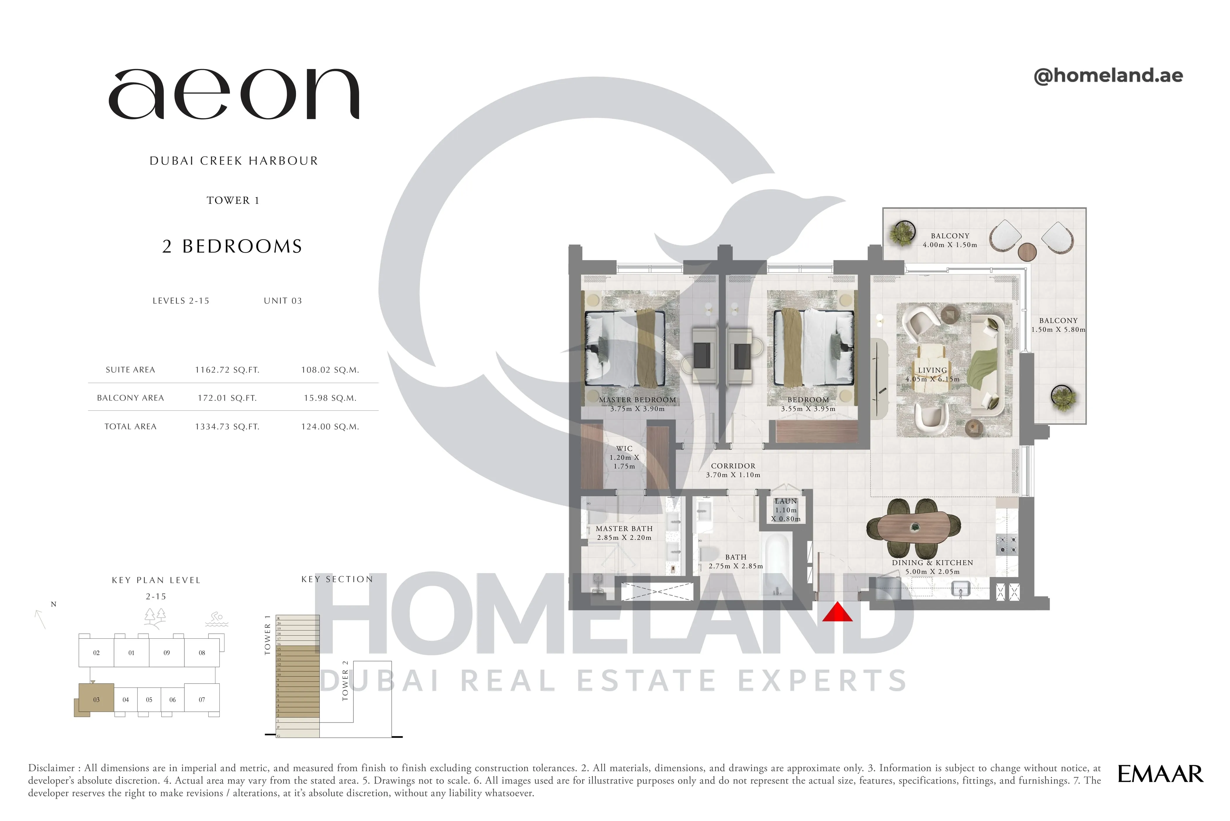 Aeon, Tower 1, 2 BR, Level 2-15, Unit 03, 1334 SQFT