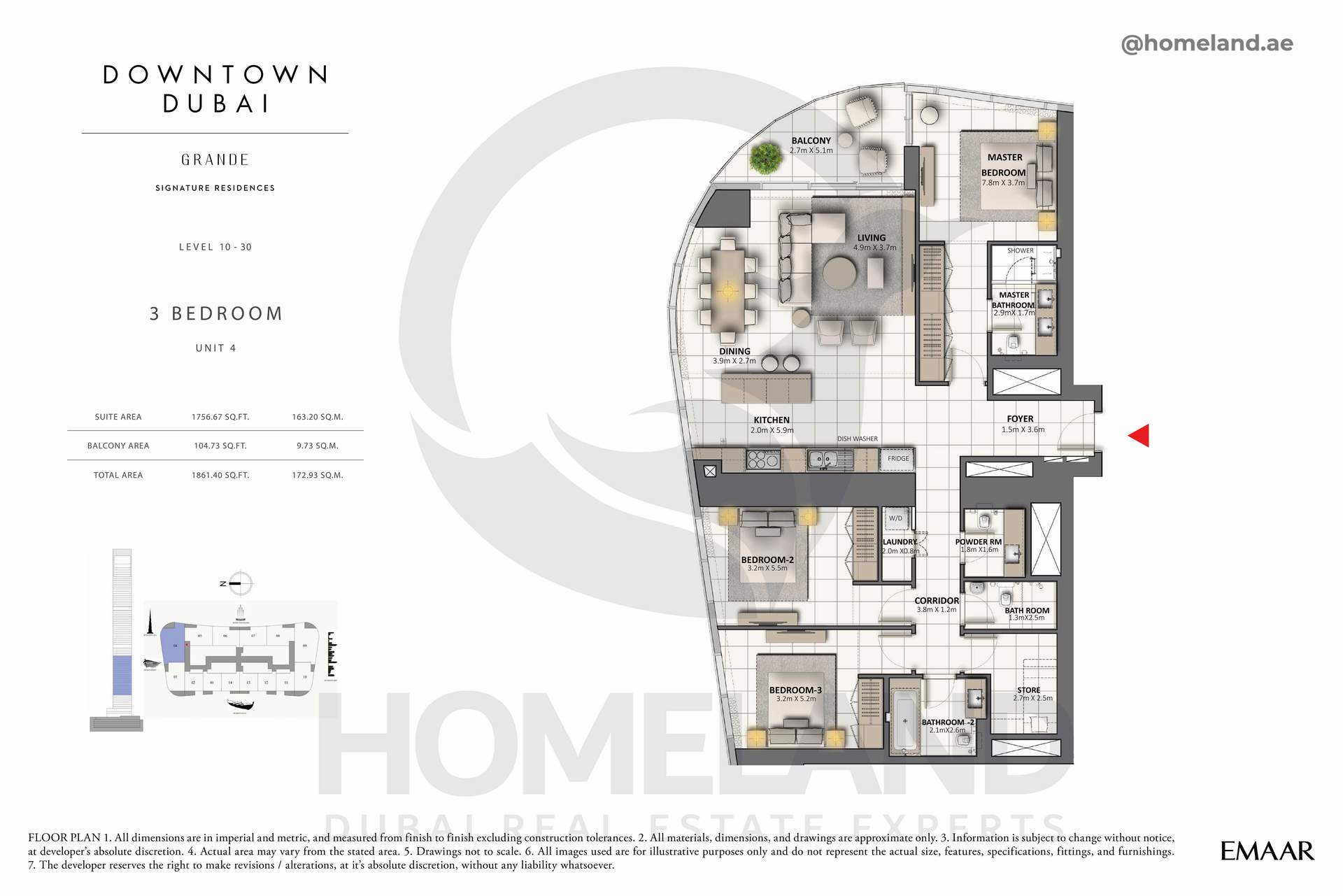 Grande, 3 BR, Unit 04, Level 10-30, 1861 SQFT