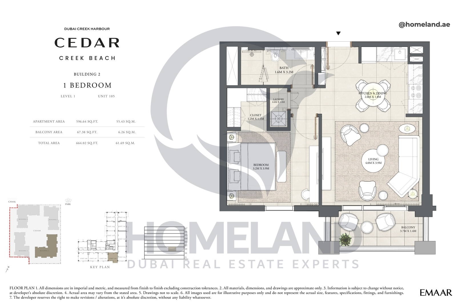 Cedar, Building 2, 1 BR, Level 1, Unit 105, 664 SQFT