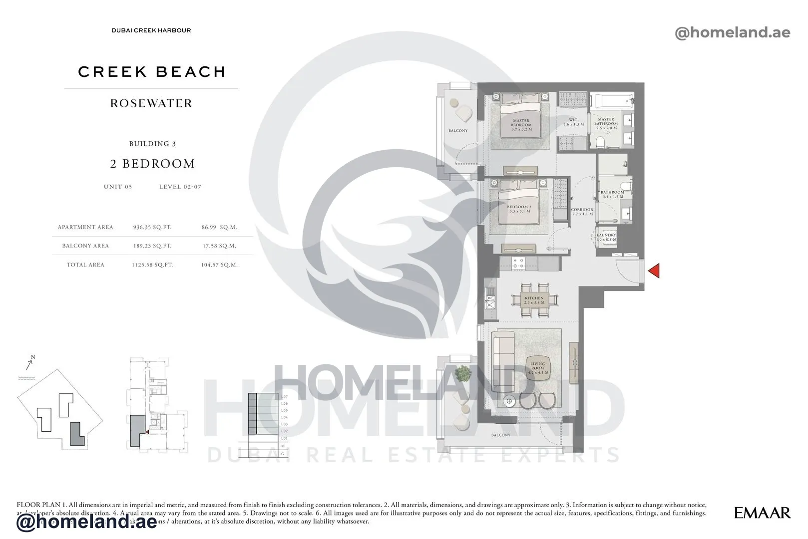 Rosewater, Building 3, 2 BR, Unit 05, Level 2-7, 1125 SQFT
