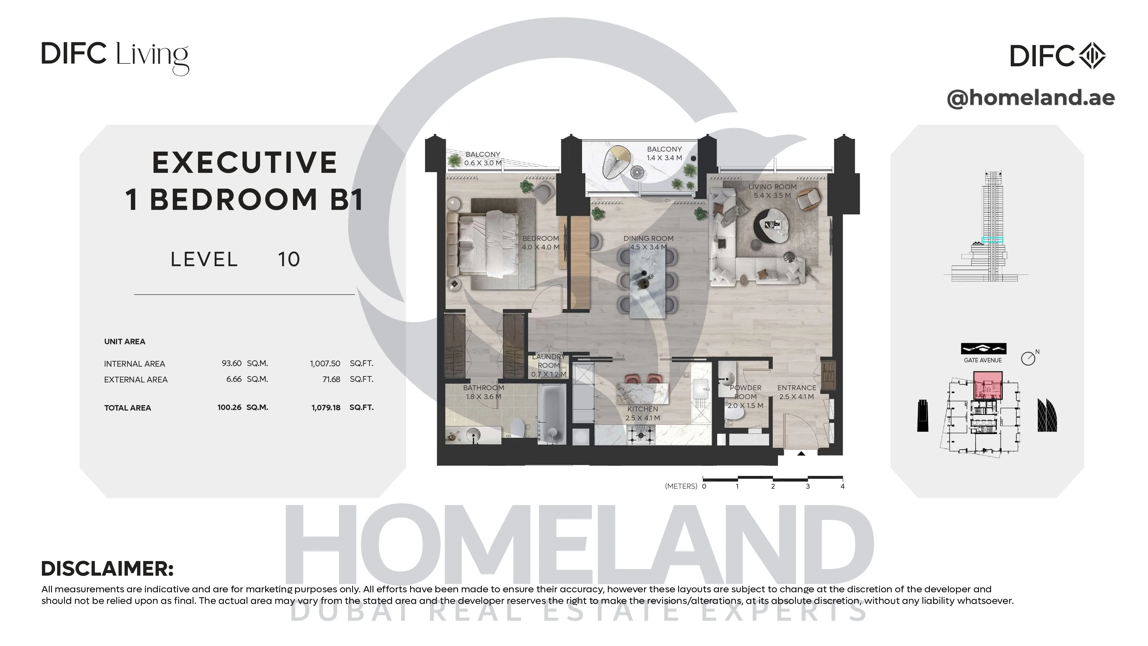 DIFC Living, Executive 1 BR B1, Level 10, 1079 SQFT