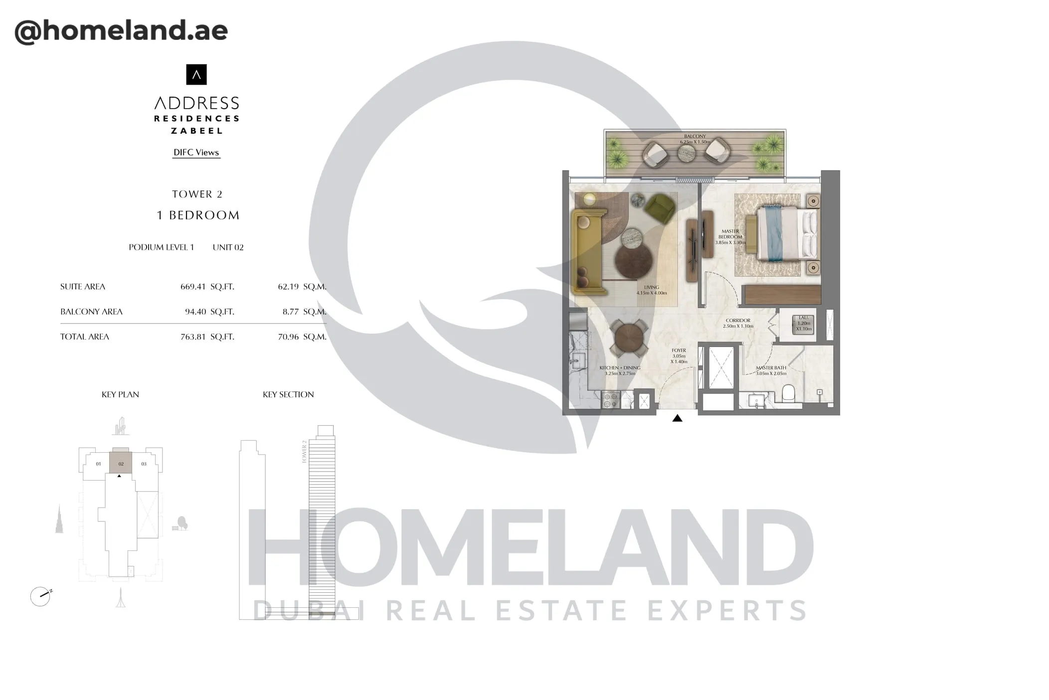 Address Residences Zabeel, Tower 2, 1BR, Podium Level 1, Unit 02, 763 SQFT