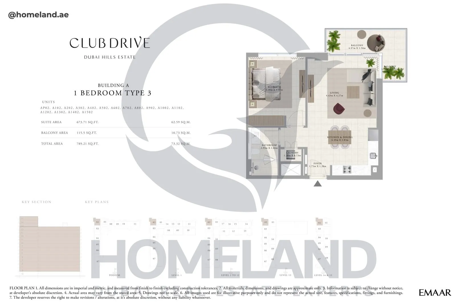 Club Drive, Buidling A, 1 BR, Type 3, 789 SQFT