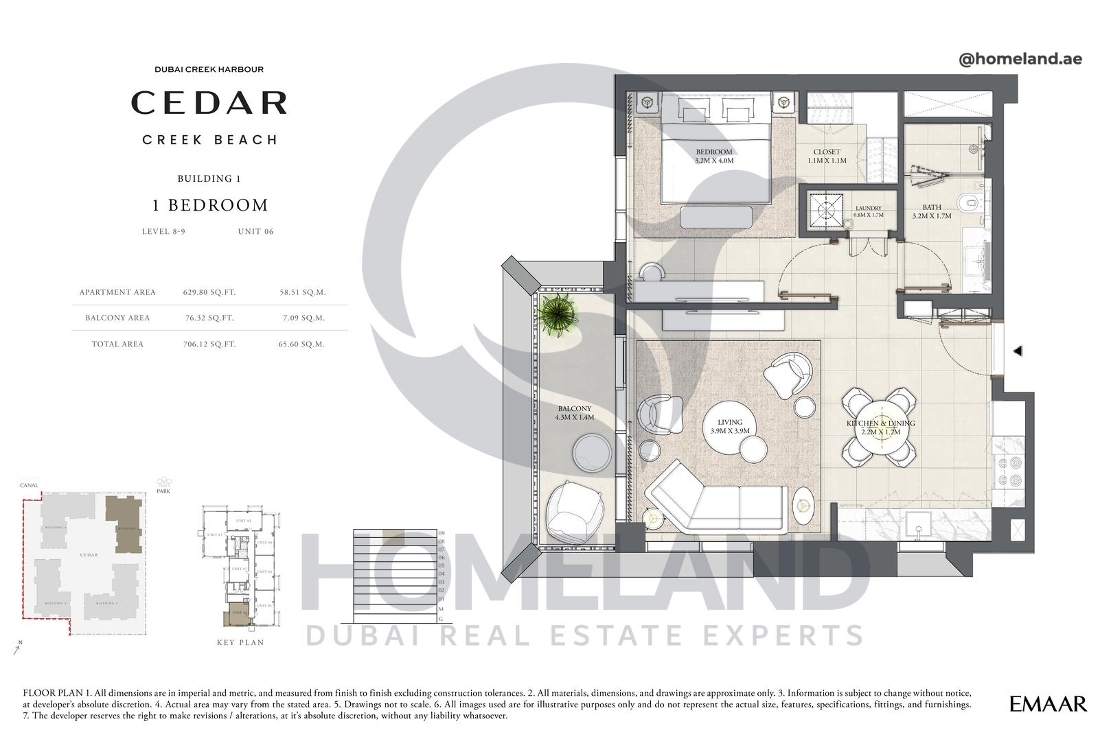 Cedar, Building 1, 1 BR, Level 8-9, Unit 06, 706 SQFT