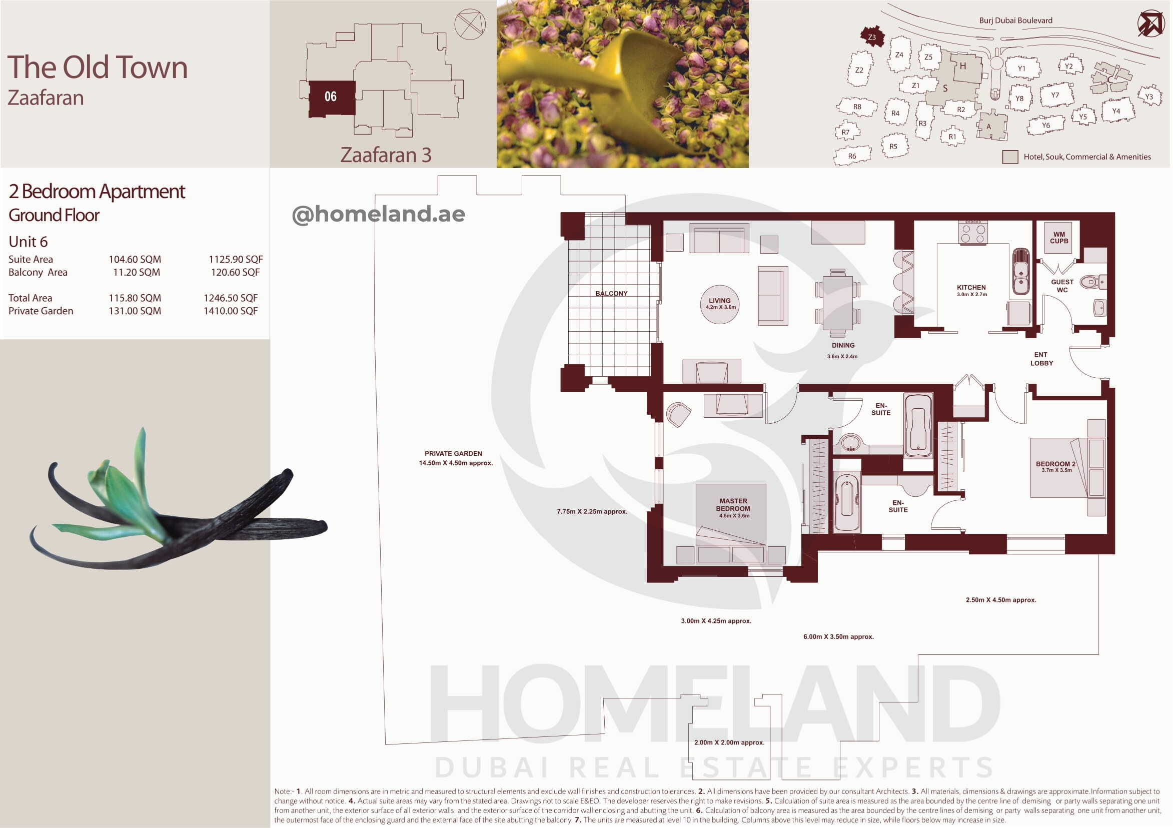 The Old Town Zaafaran 3, Ground Floor, 2 BR, Unit 6, 1246+Garden SQFT
