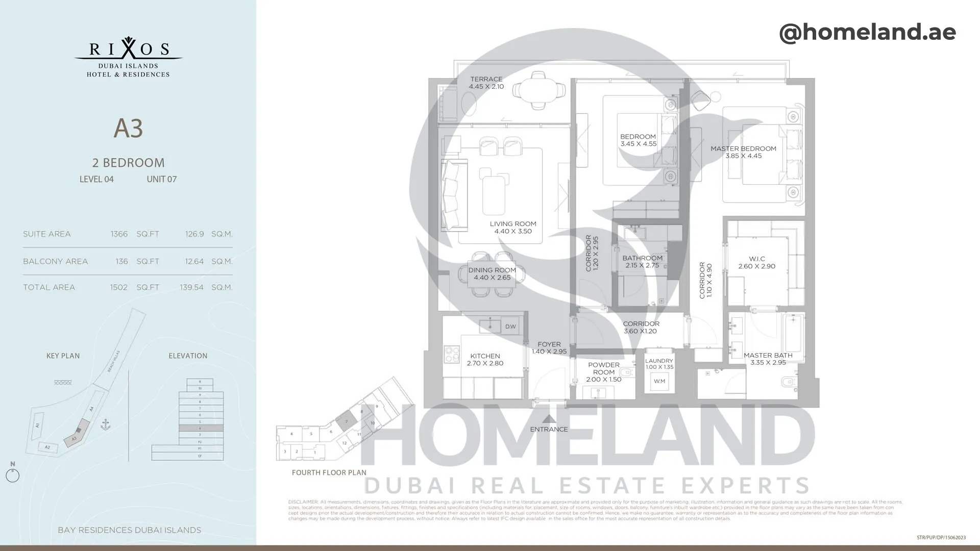 Rixos, A3, 2 BR, Level 4, Unit 07, 1502 SQFT