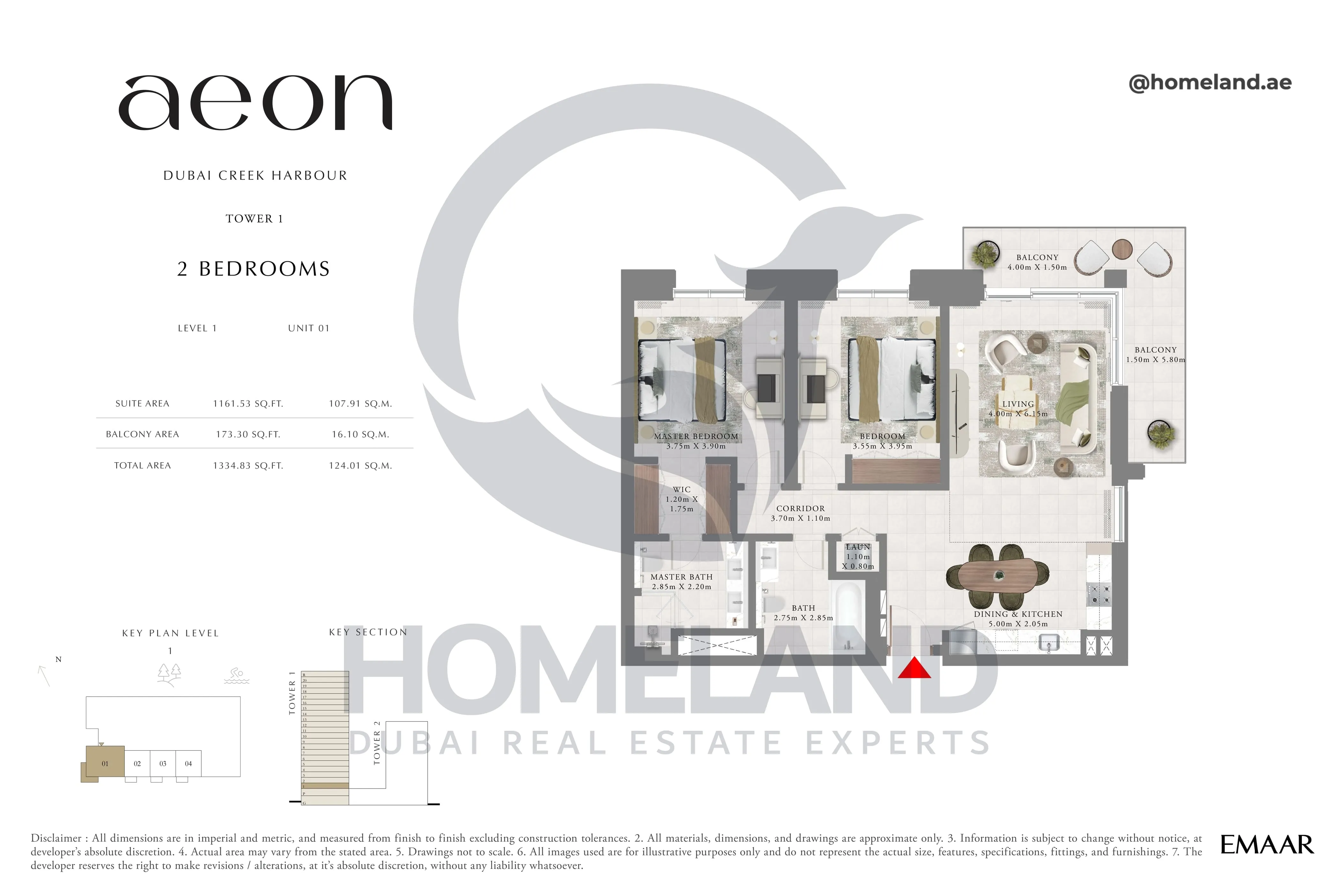Aeon, Tower 1, 2 BR, Level 2-15, Unit 01, 1297 SQFT