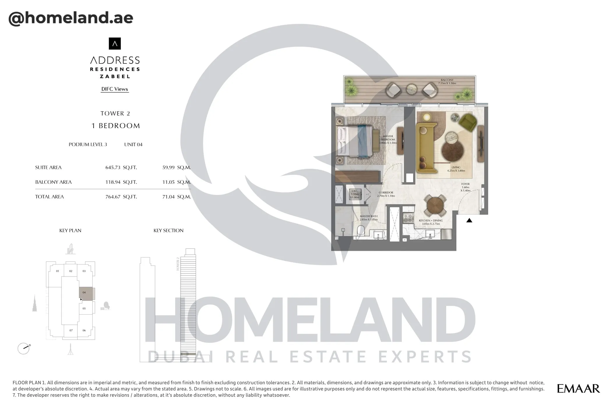 Address Residences Zabeel, Tower 2, 1BR, Podium Level 3, Unit 04, 764 SQFT