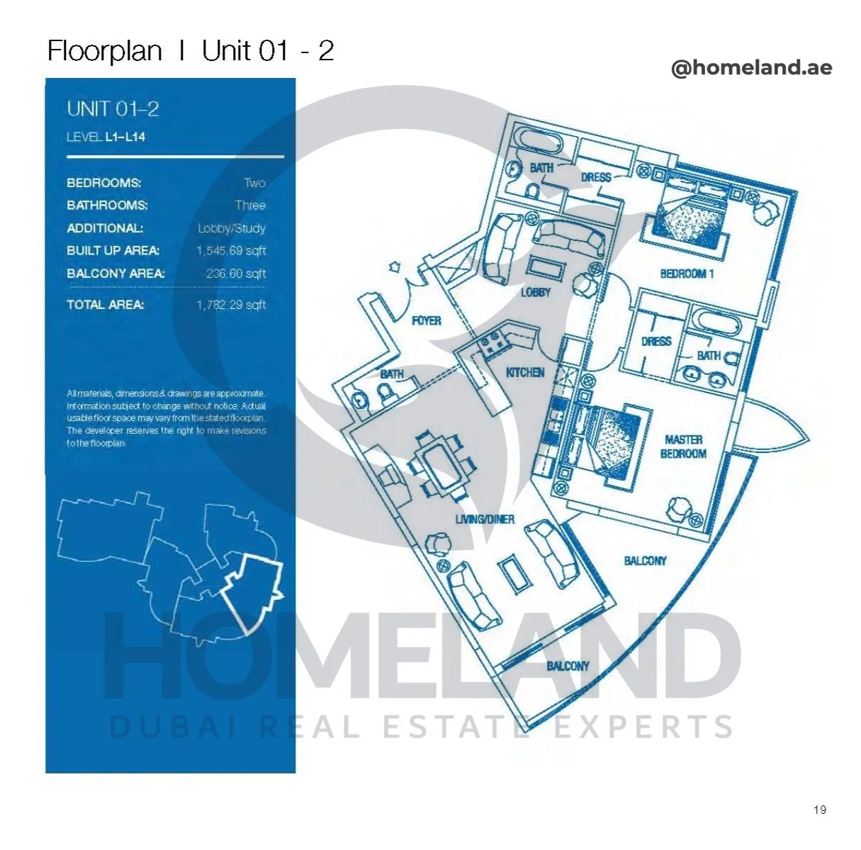 Atlantic Tower, 2 BR, Level L1-L14, Unit 01-2, 1782 SQFT