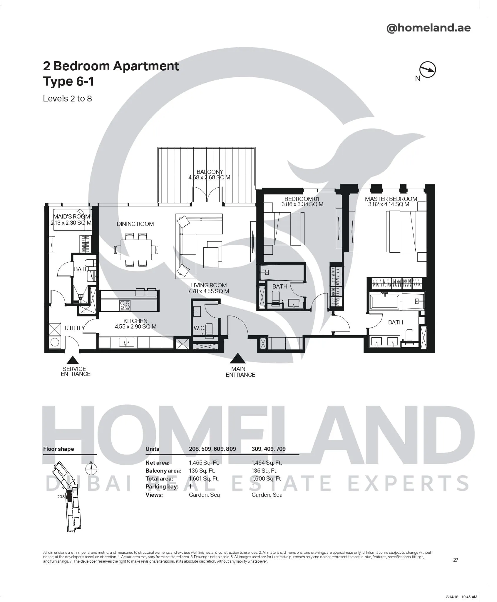 Bluewaters Residential Building Tower 3, 2 BR, Type 6-1, Level 2-8, Unit 208-309-409-509-609-709-809, 1600 SQFT