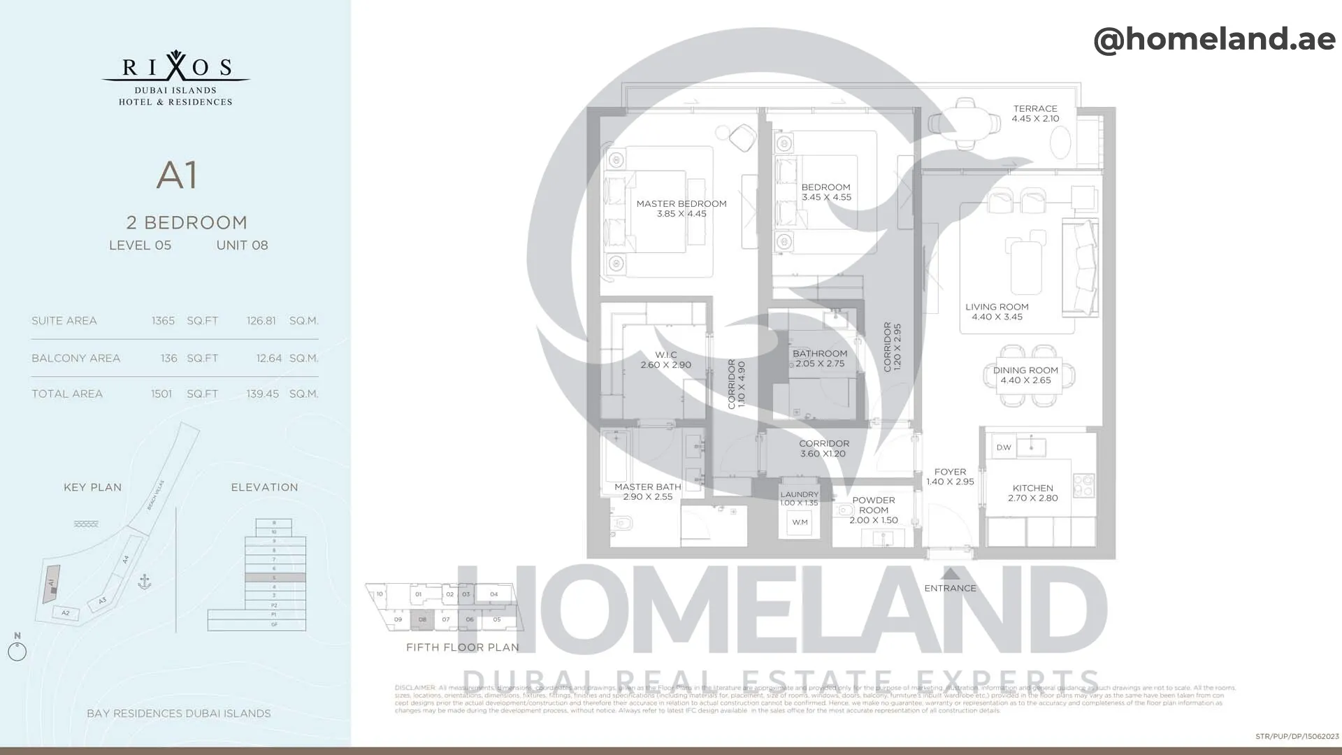 Rixos, A1, 2 BR, Level 5, Unit 08, 1501 SQFT