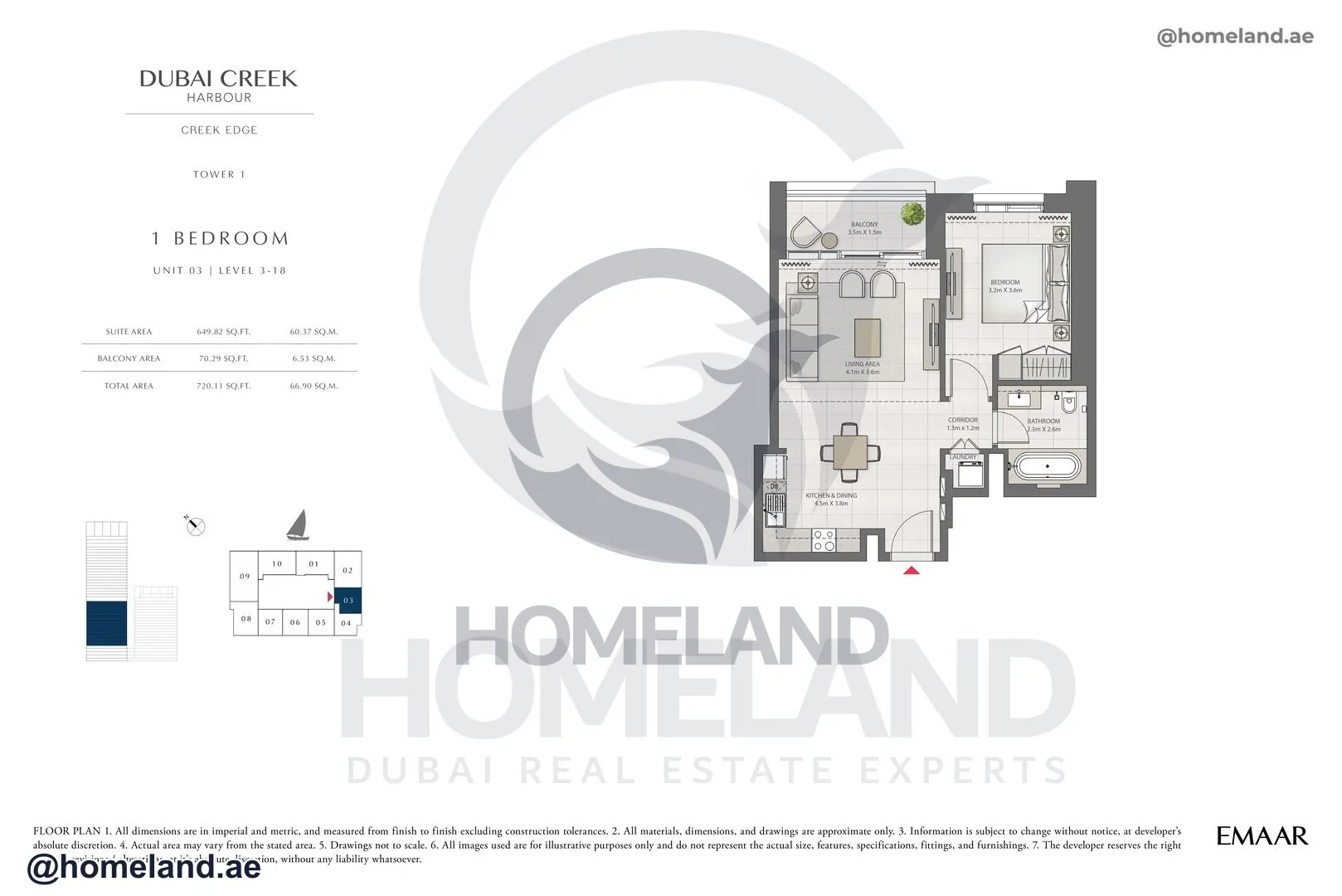 Creek Edge, Tower 1, 1 BR, Unit 03, Level 3-18, 720 SQFT