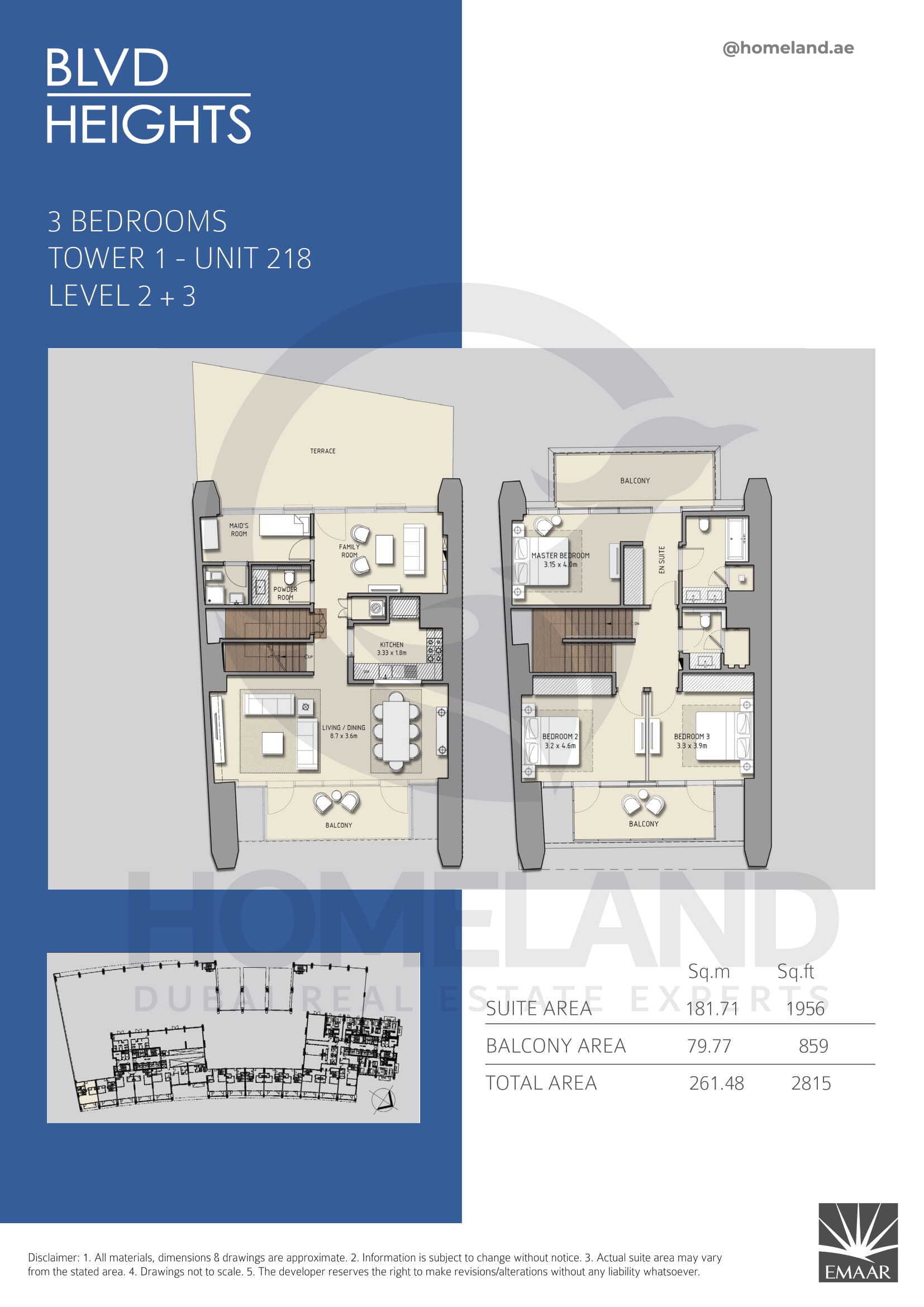 Blvd Heights T1, 3 BR, Unit 218, Level 2+3, 2815 SQFT
