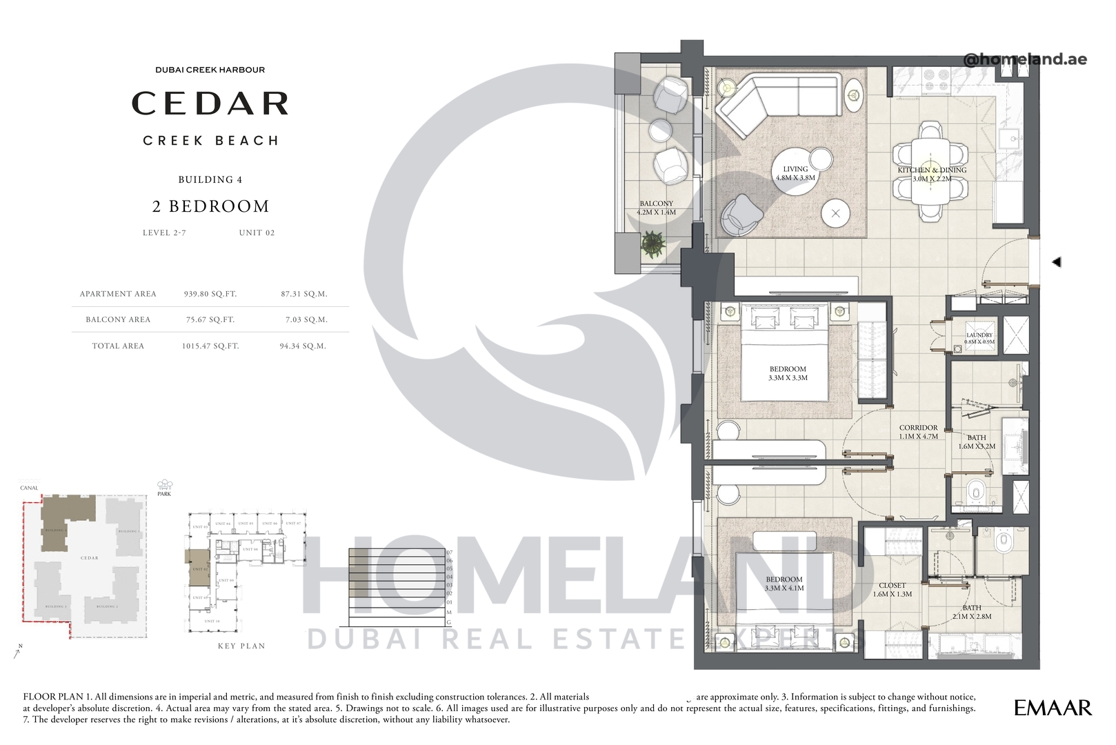 Cedar, Building 4, 2 BR, Level 2-7, Unit 02, 1015 SQFT