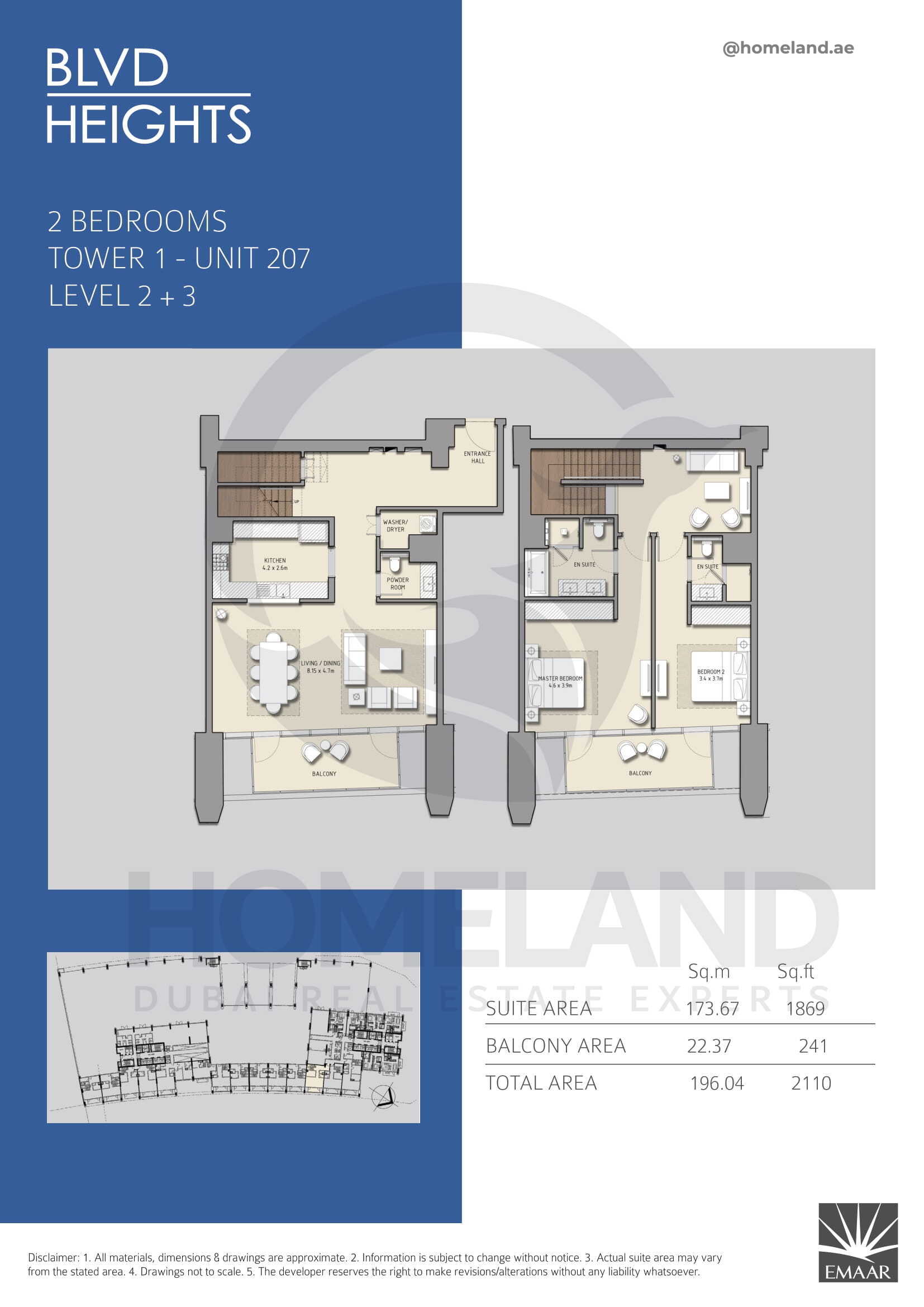 Blvd Heights T1, 2 BR, Unit 207, Level 2+3, 2110 SQFT