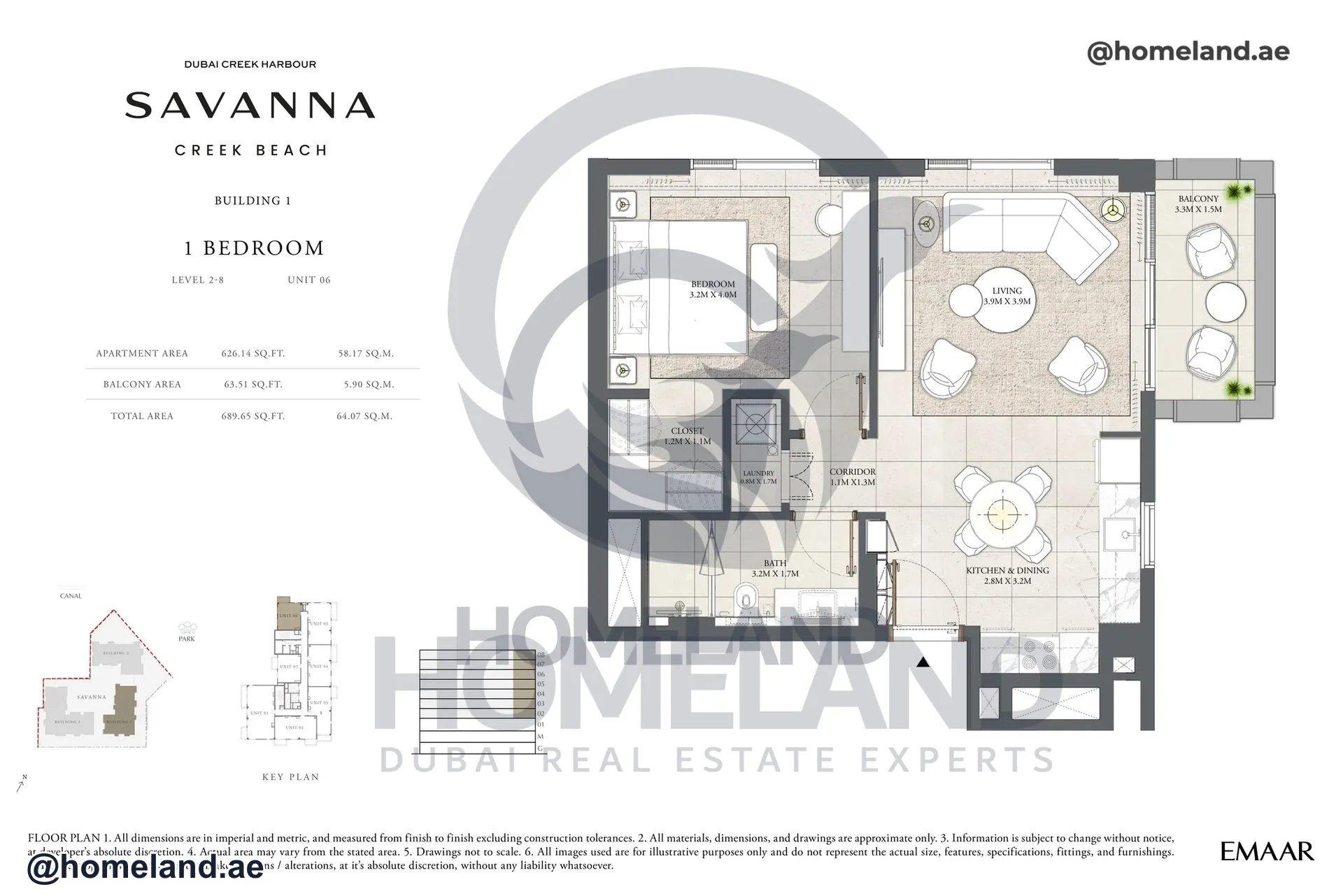 Savanna, Building 1, 1 BR, Level 2-8, Unit 06, 689 SQFT