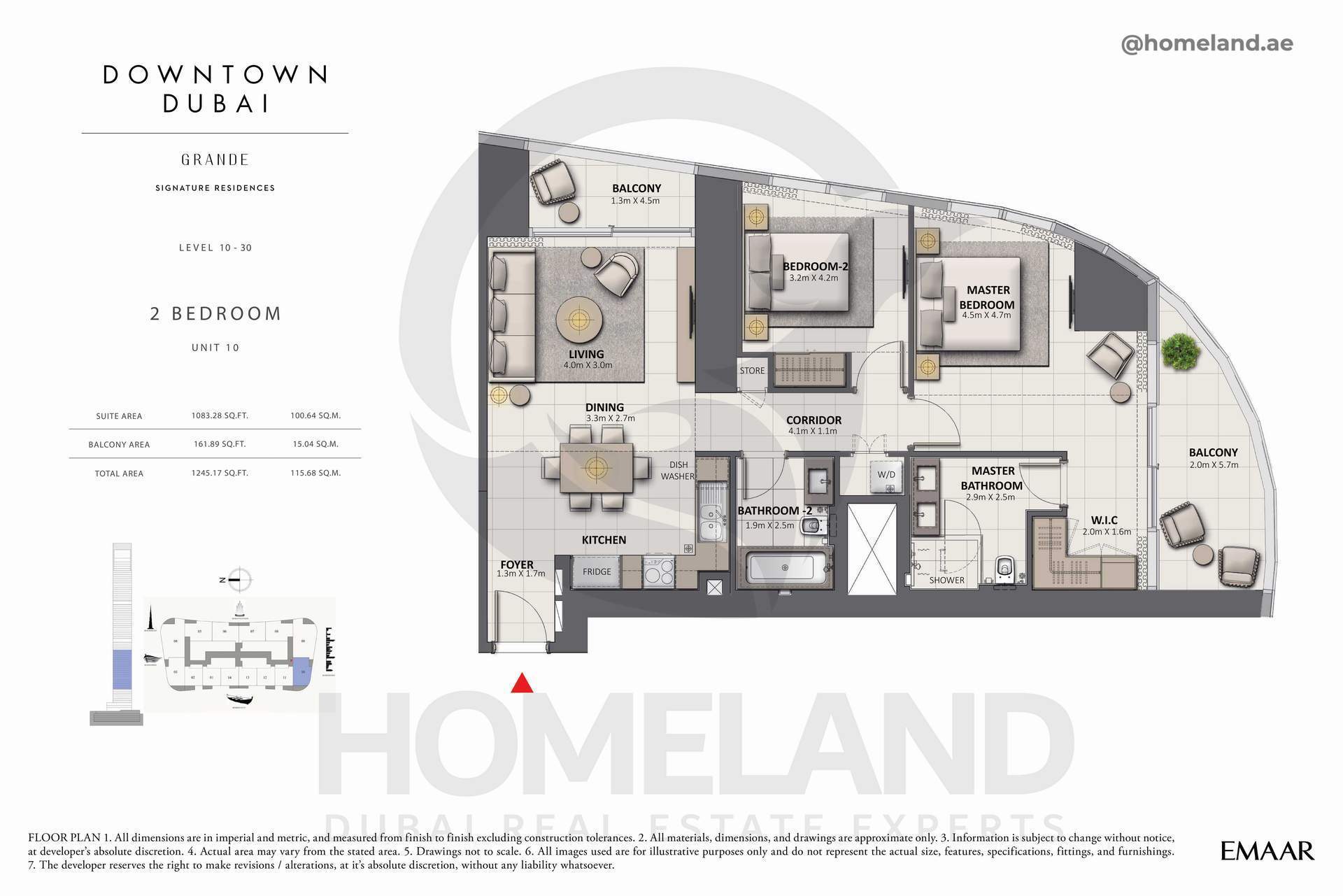 Grande, 2 BR, Unit 10, Level 10-30, 1245 SQFT