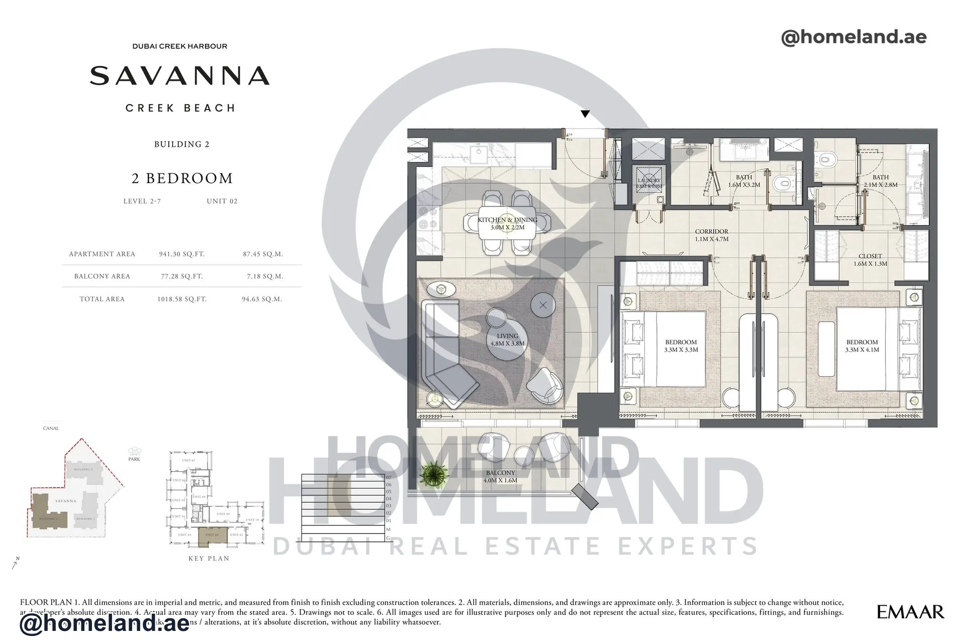 Savanna, Building 2, 2 BR, Level 2-7, Unit 02, 1018 SQFT