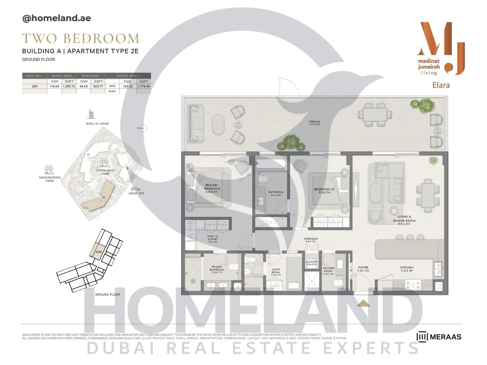 Elara, Building A, Type 2E, 2 BR, Unit G05, Ground Floor, 1779 SQFT