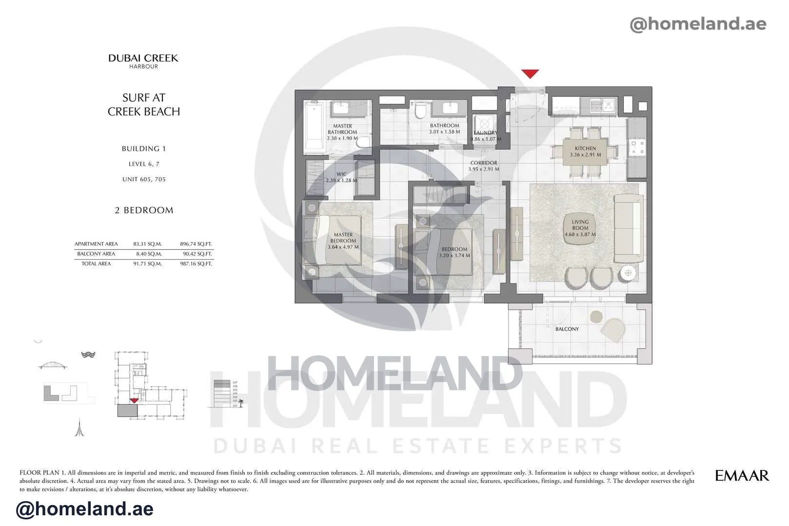 Surf, Building 1, Level 6-7, Unit 605-705, 2 BR, 987 SQFT