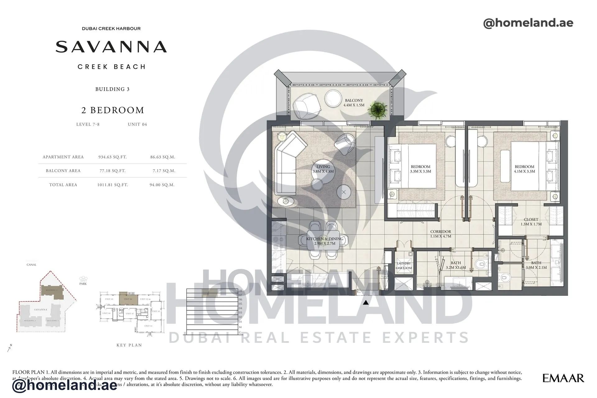 Savanna, Building 3, 2 BR, Level 7-8, Unit 03, 1002 SQFT