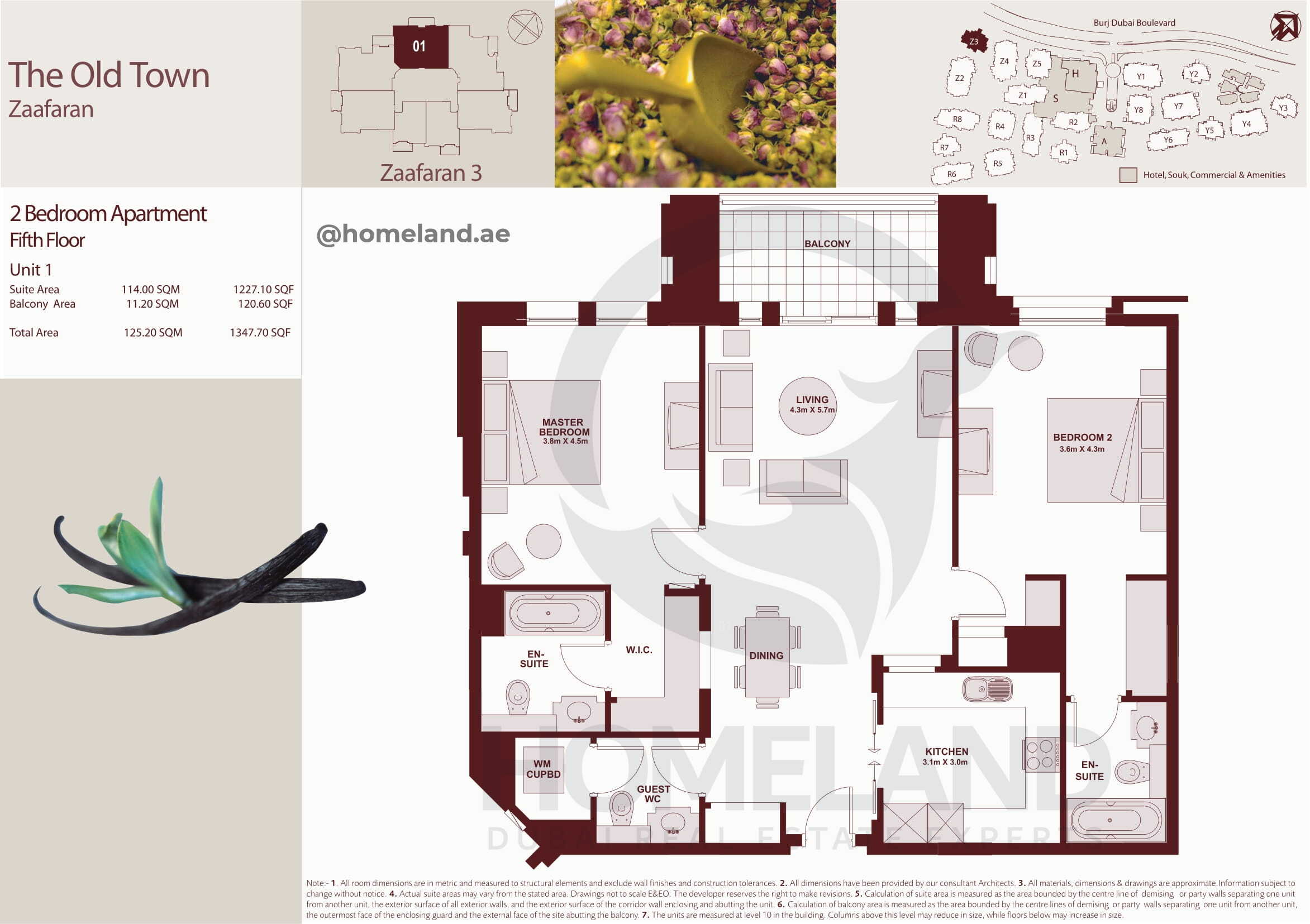 The Old Town Zaafaran 3, Fifth Floor, 2 BR, Unit 1, 1347 SQFT
