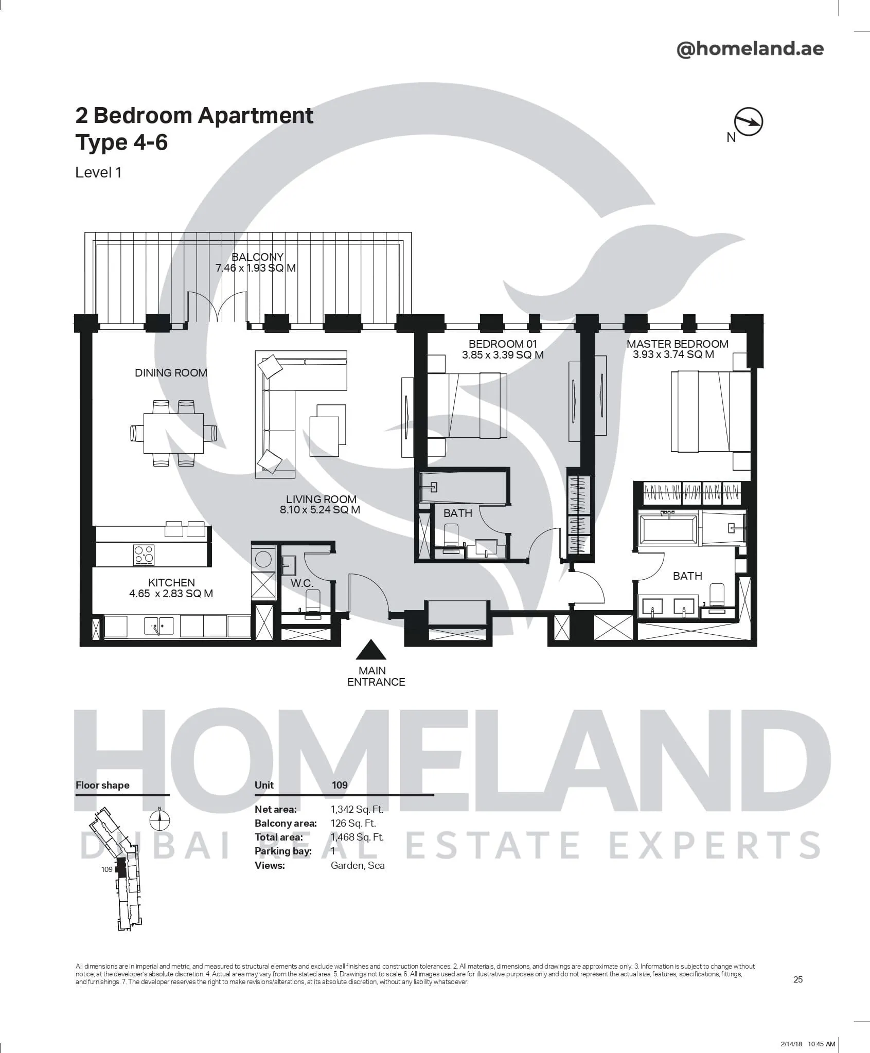 Bluewaters Residential Building Tower 3, 2 BR, Type 4-6, Level 1, Unit 109, 1468 SQFT