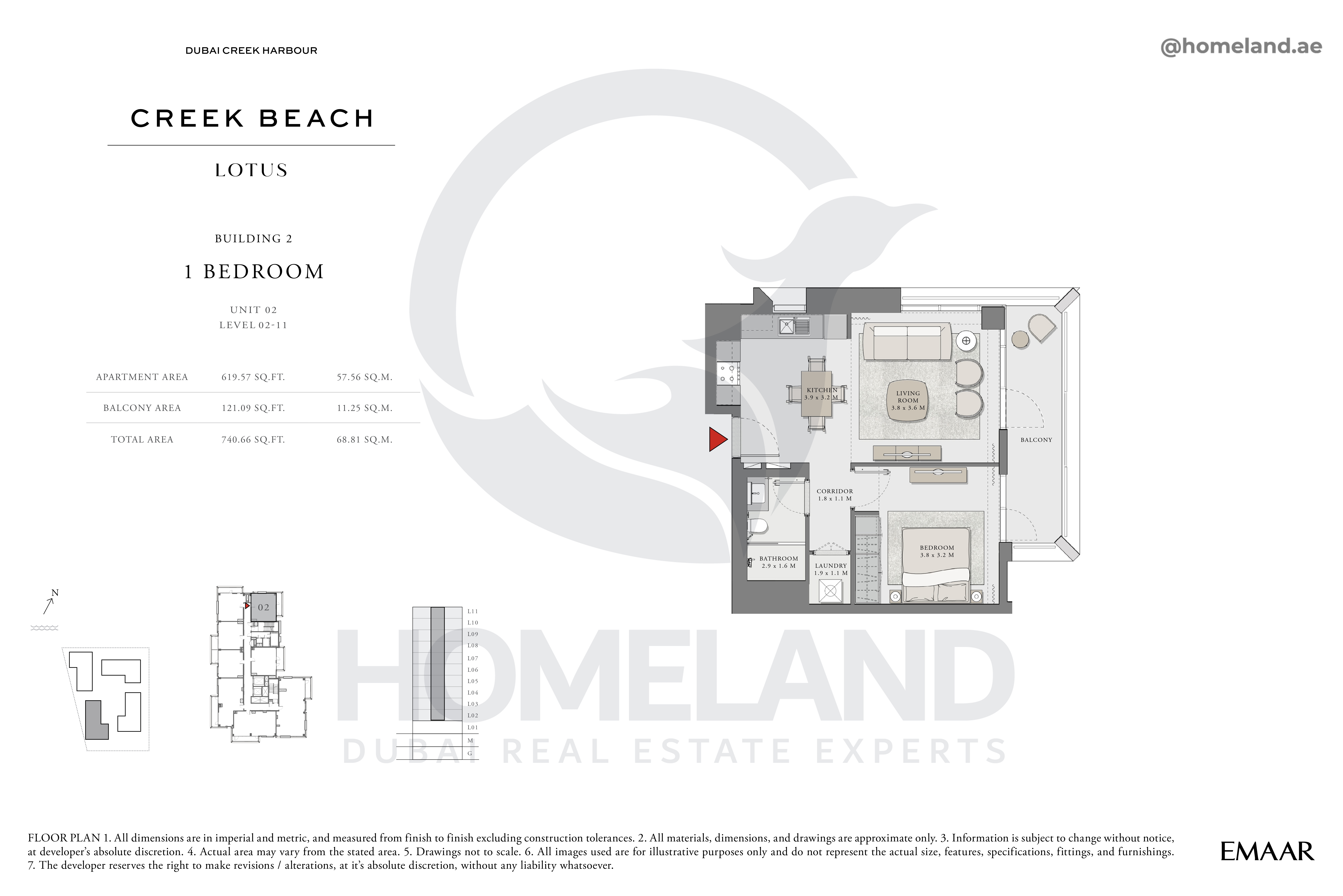 Lotus, 1 BR, Unit 02, Level 2-11, 740 SQFT