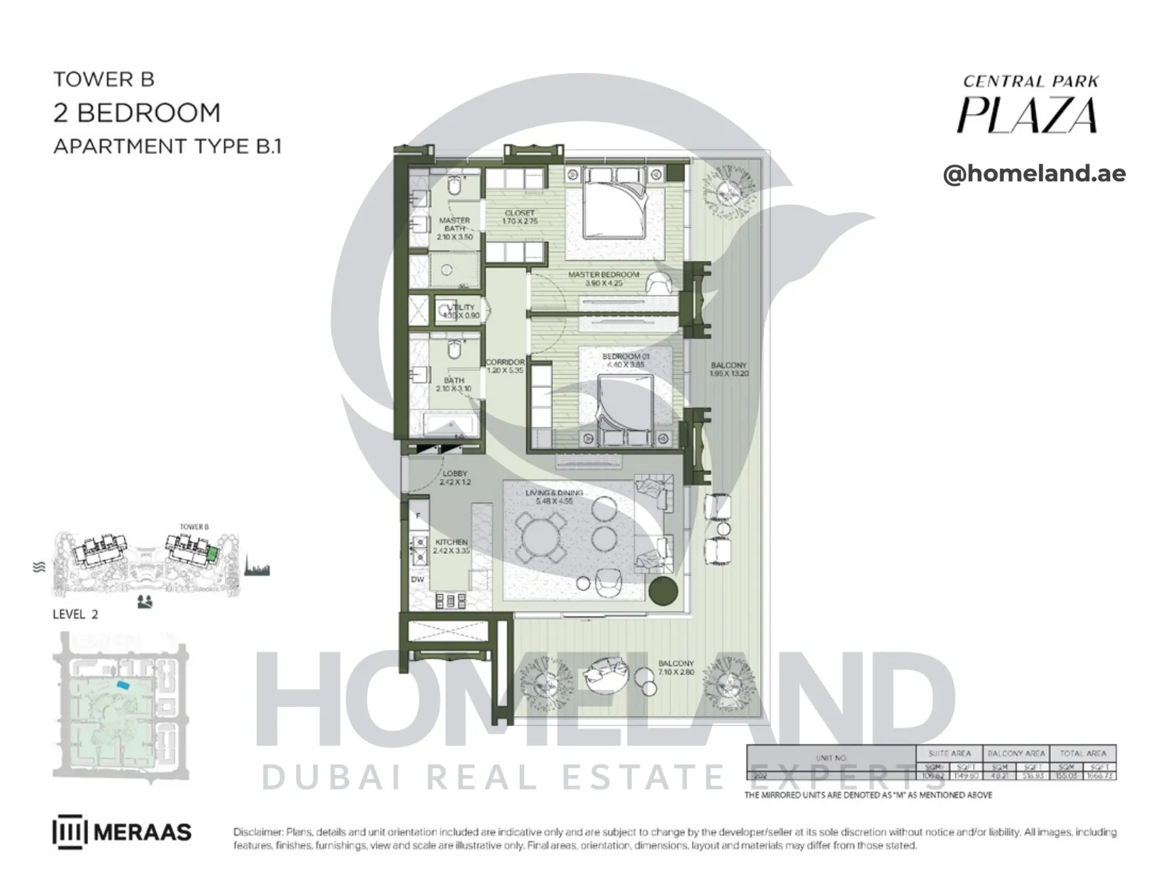 Central Park Plaza, Tower B, 2 BR, Type B.1, Level 2, 1668 SQFT