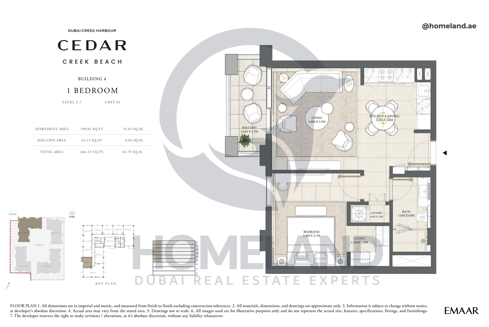 Cedar, Building 4, 1 BR, Level 2-7, Unit 01, 664 SQFT