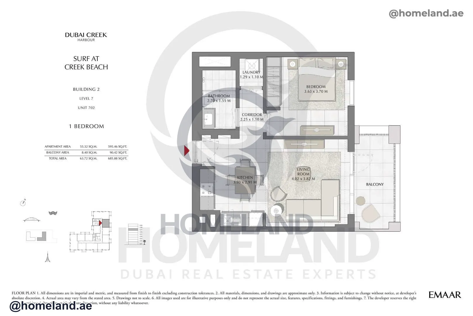Surf, Building 2, Level 7, Unit 702, 1 BR, 685 SQFT