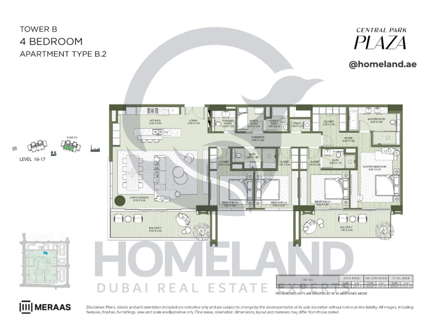 Central Park Plaza, Tower B, 4 BR, Type B.2, Level 16-17, 2808 SQFT