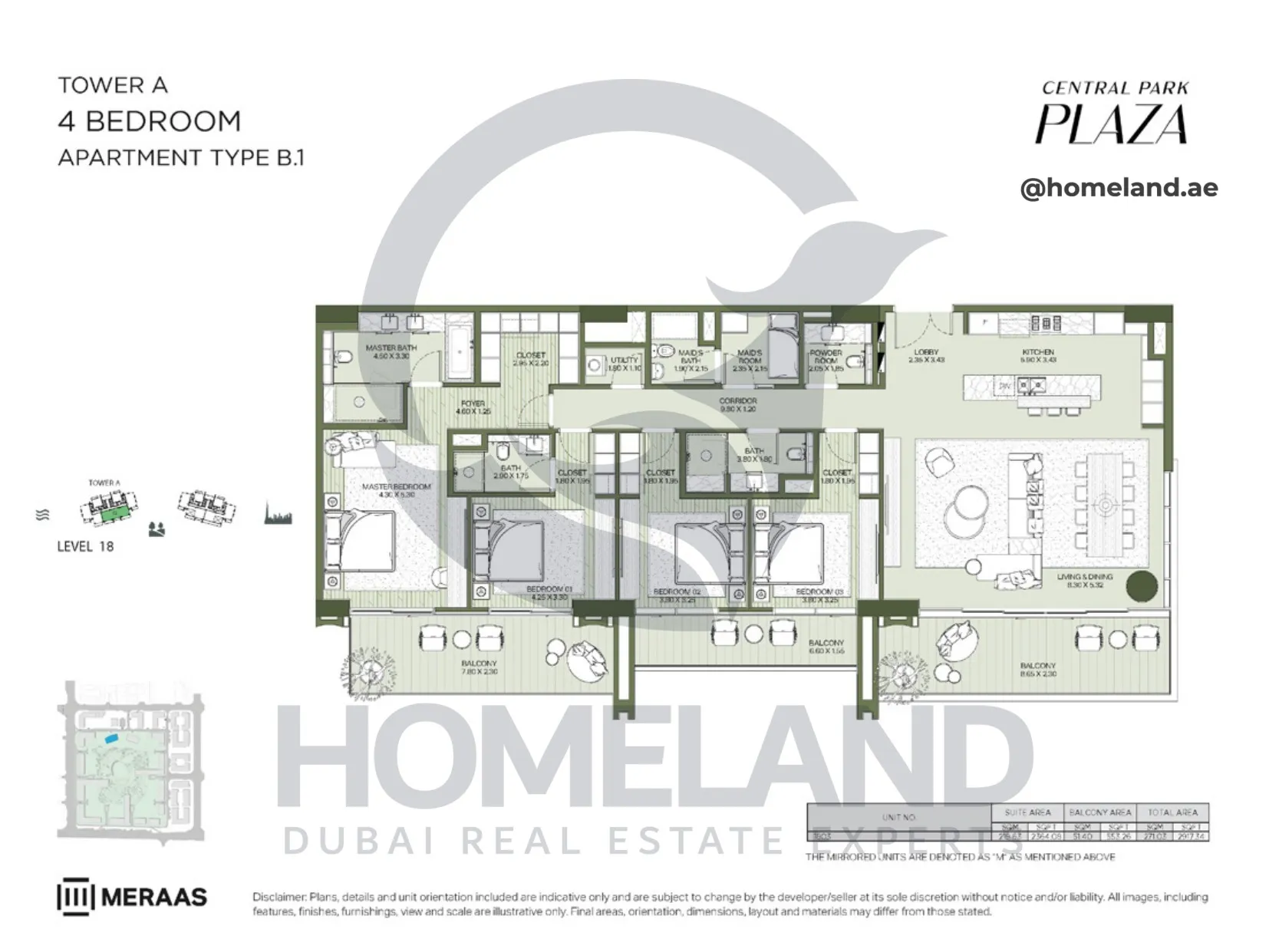 Central Park Plaza, Tower A, 4 BR, Type B.1, Level 18, 2917 SQFT
