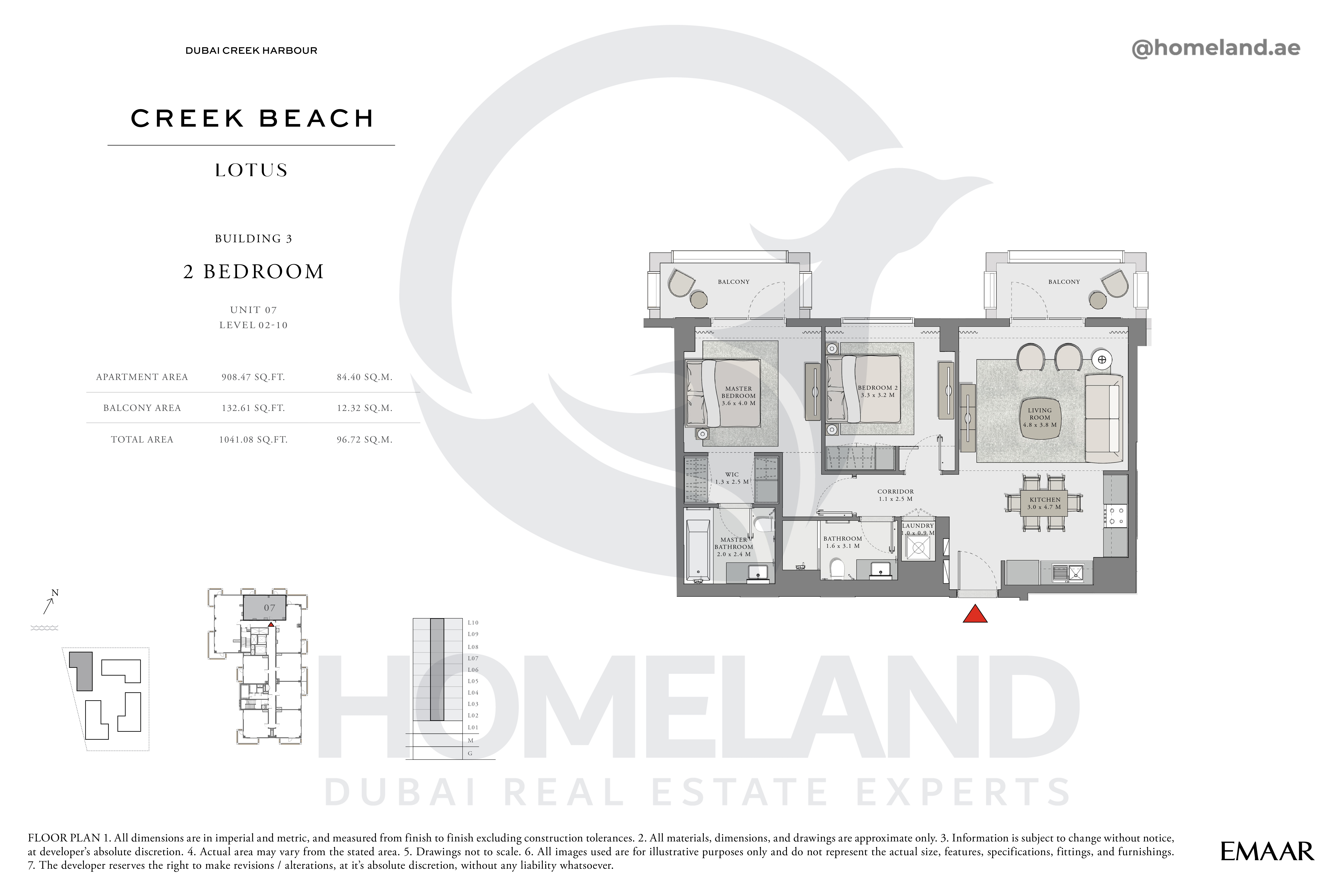 Lotus, 2 BR, Unit 07, Level 2-10, 1041 SQFT