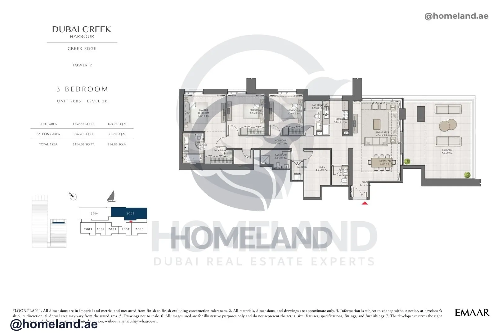 Creek Edge, Tower 2, 3 BR, Unit 2005, Level 20, 2314 SQFT