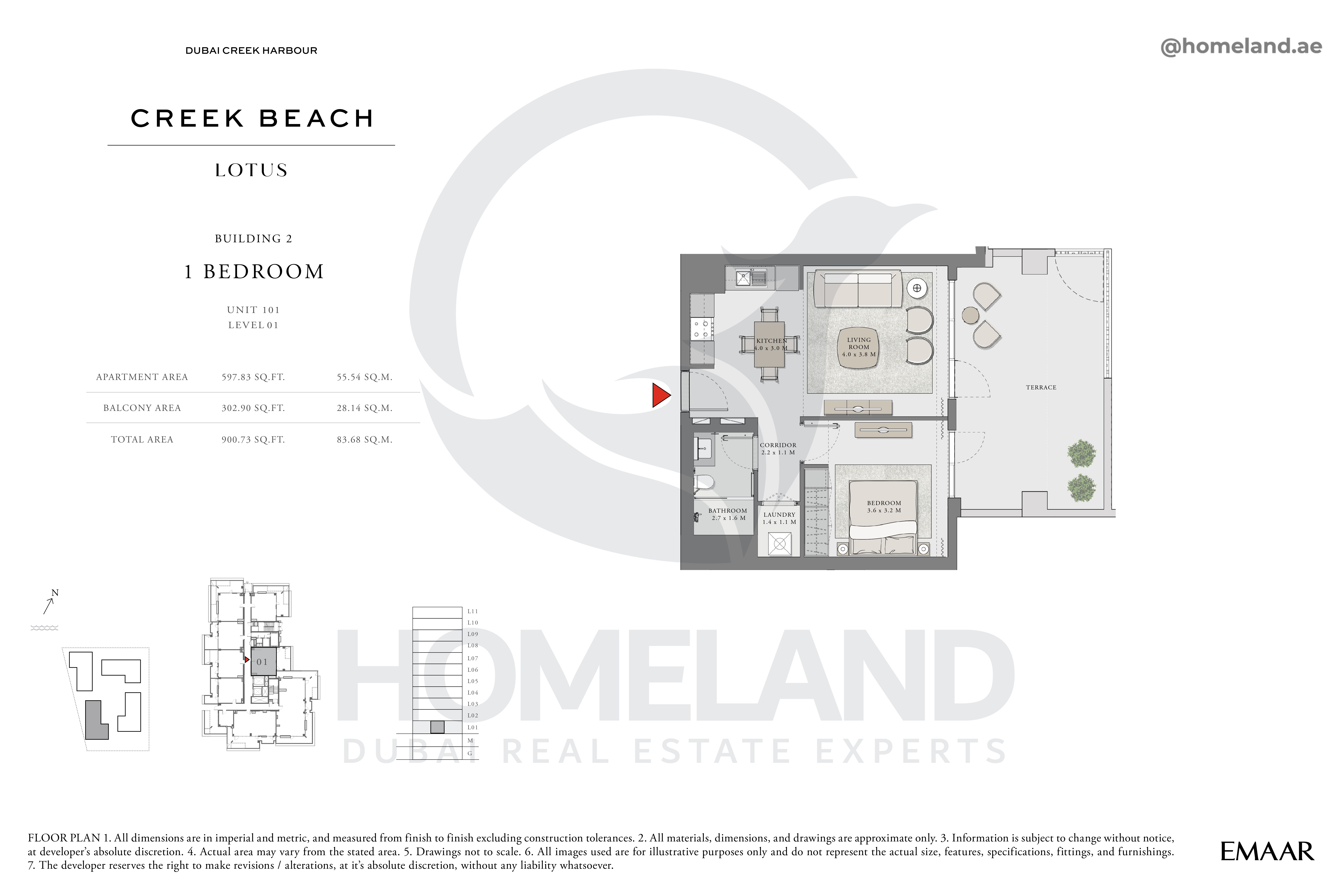 Lotus, 1 BR, Unit 101, Level 1, 900 SQFT